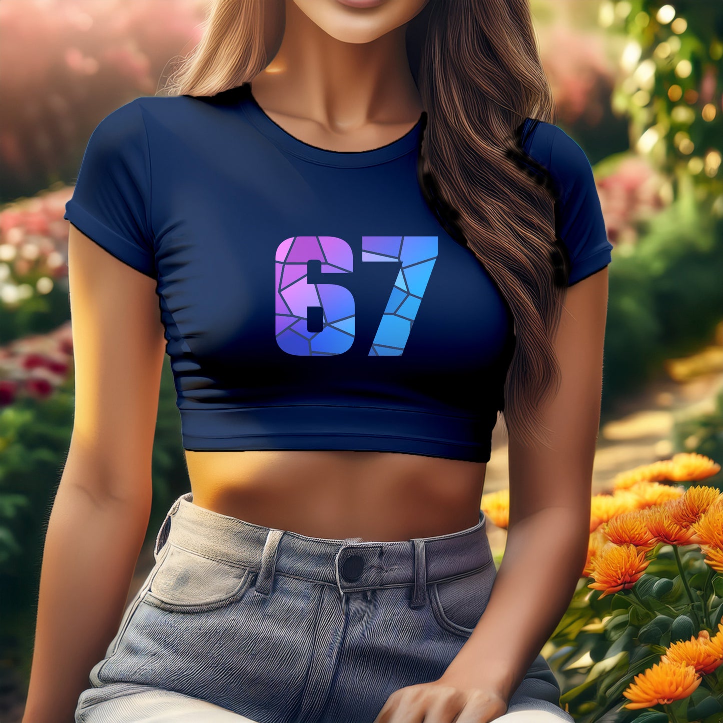 City Posters Plus 67 Number Women Crop Top (Navy Blue)