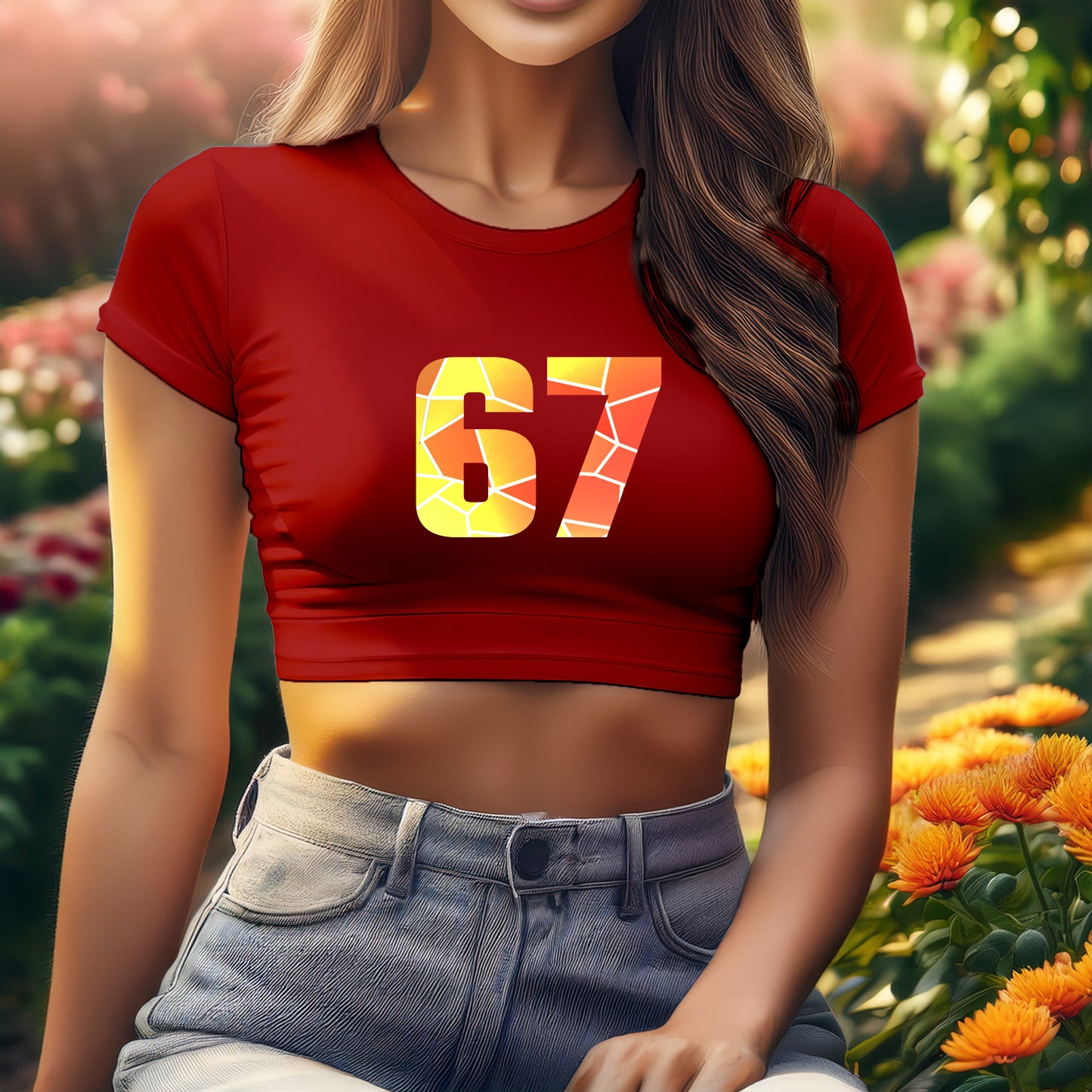 City Posters Plus 67 Number Women Crop Top (Red)