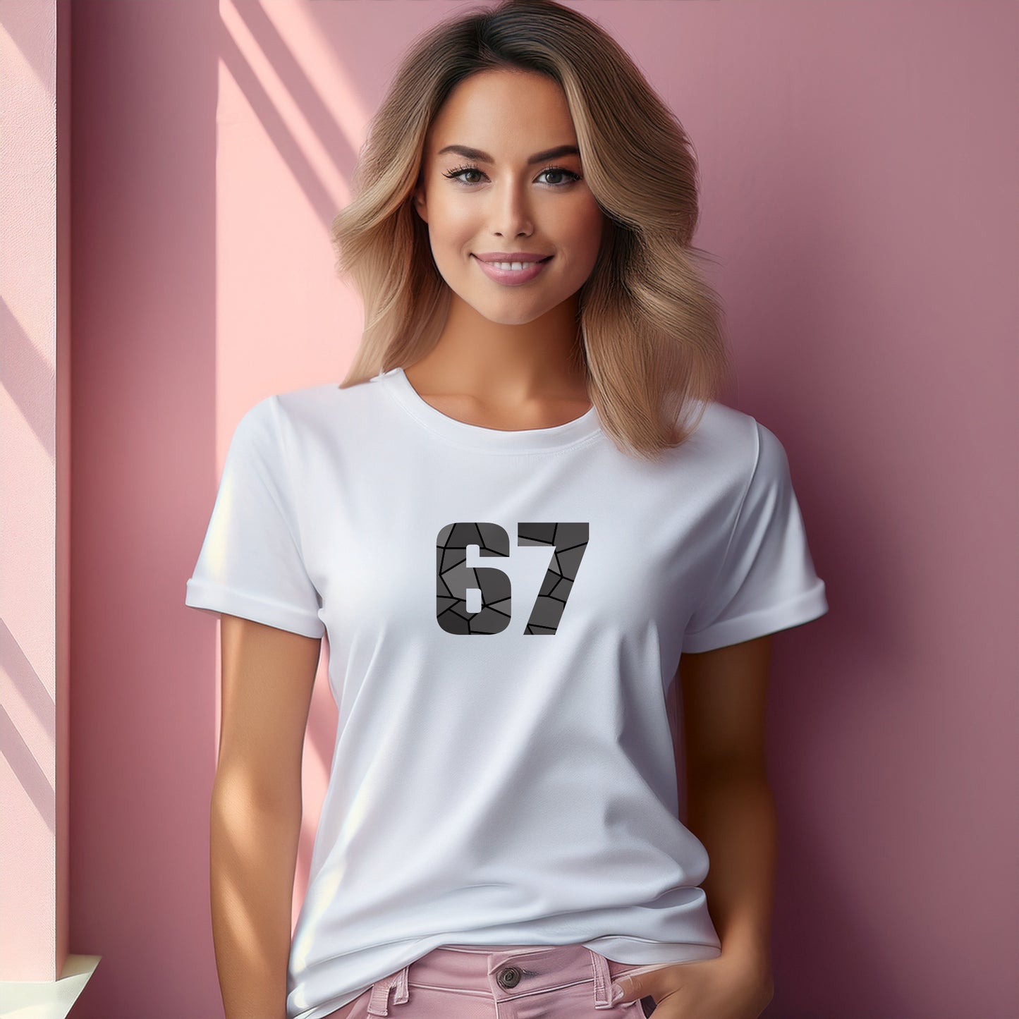 67 Number Women T-Shirt (White) | Stylish Numeric Graphic Tee