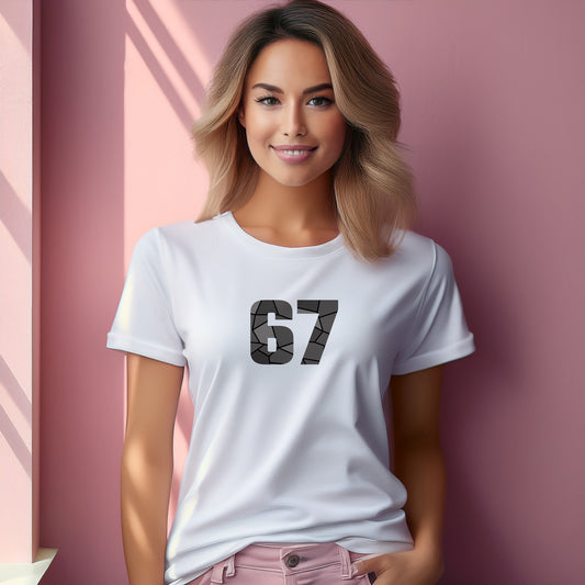 67 Number Women T-Shirt (White) | Stylish Numeric Graphic Tee