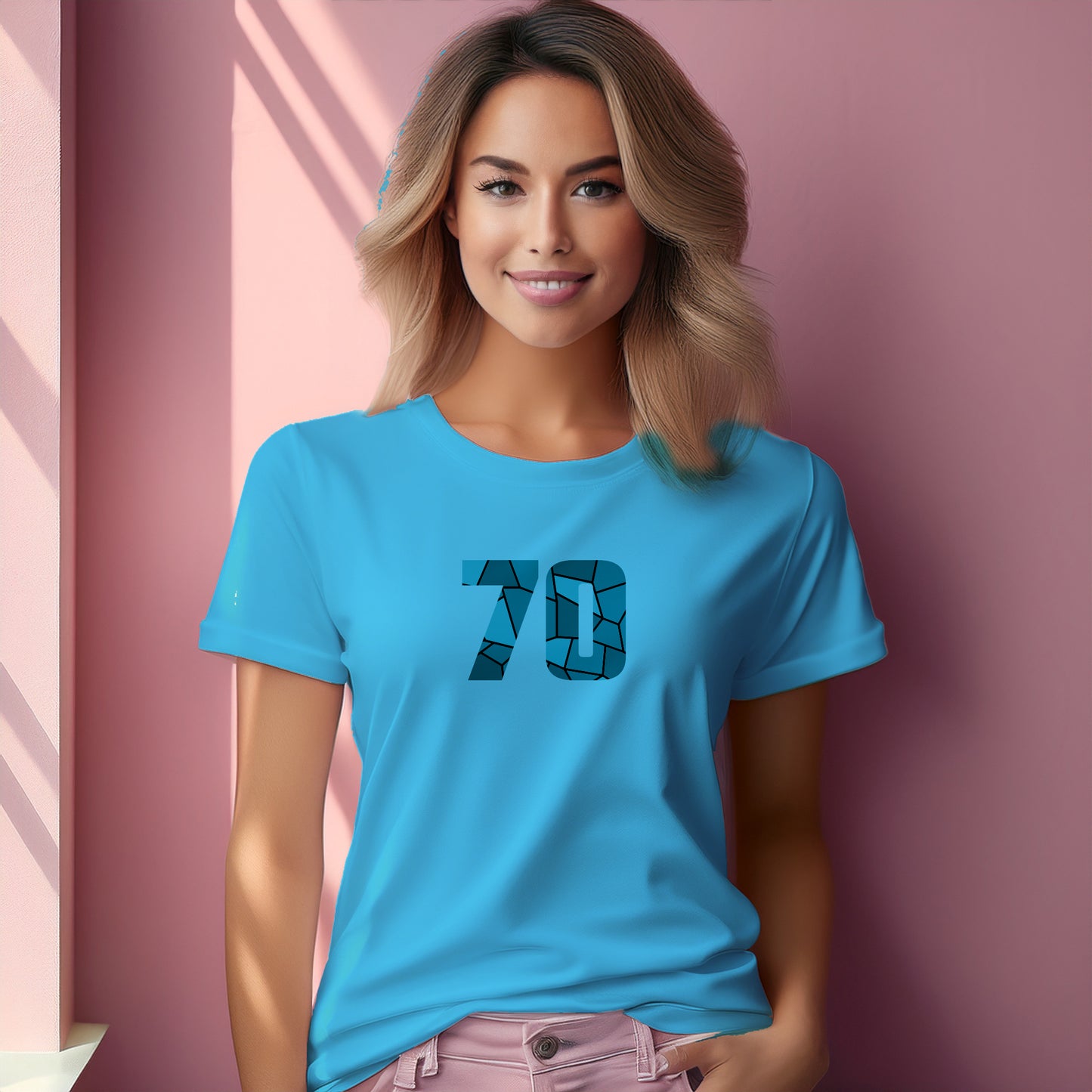70 Number Women T-Shirt (Sky Blue) | Stylish Numeric Graphic Tee