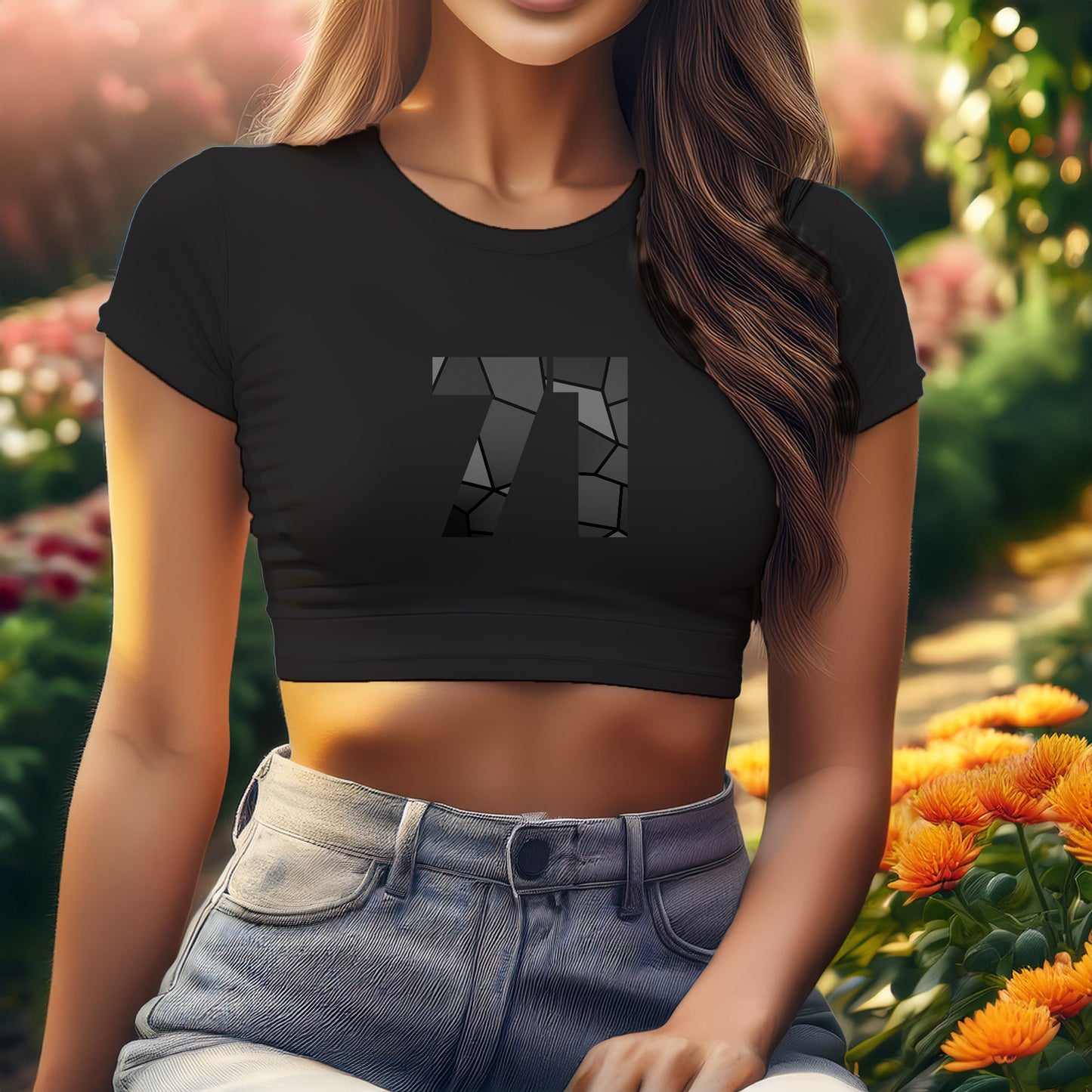 City Posters Plus 71 Number Women Crop Top (Black)