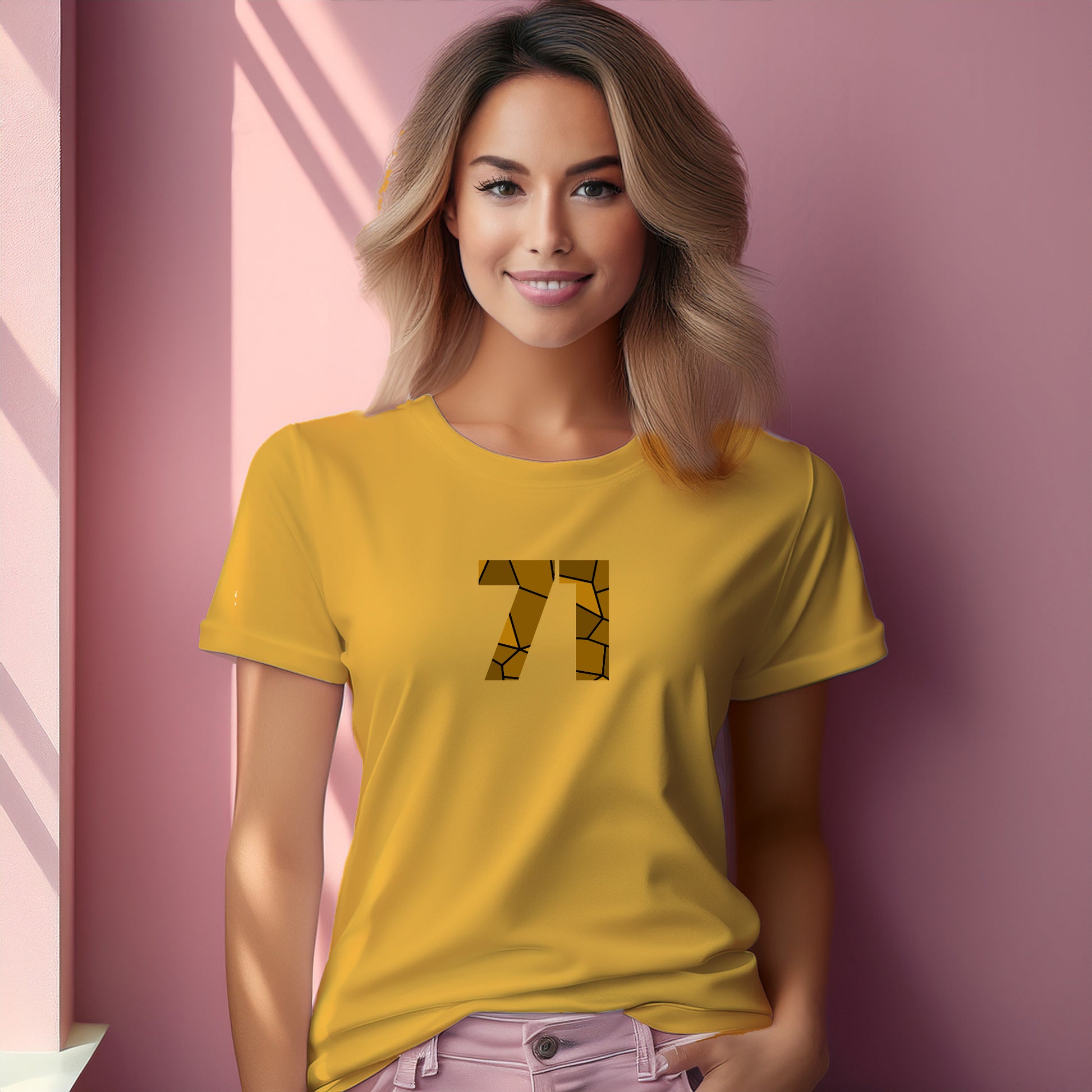 71 Number Women T-Shirt (Golden Yellow) | Stylish Numeric Graphic Tee