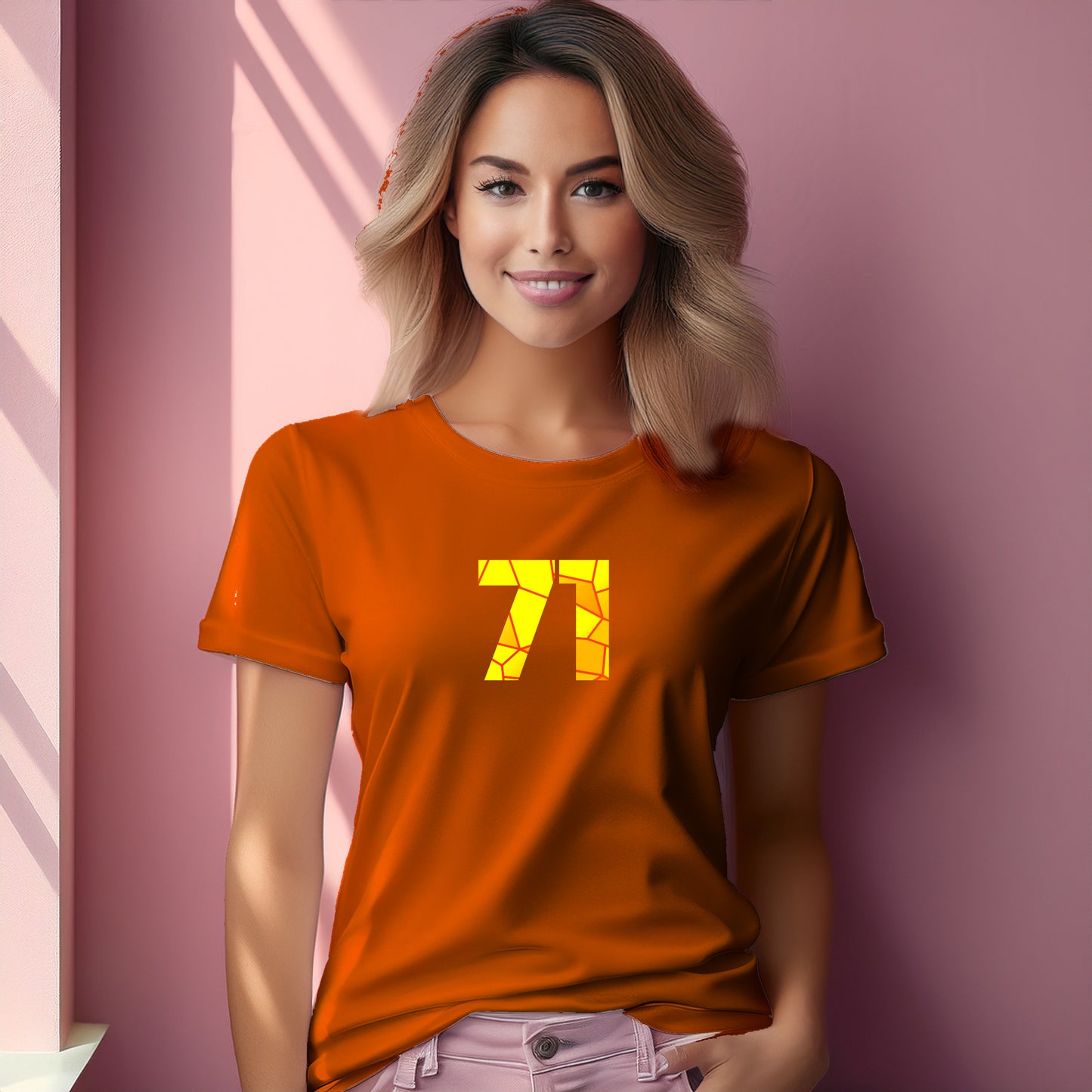 71 Number Women T-Shirt (Orange) | Stylish Numeric Graphic Tee