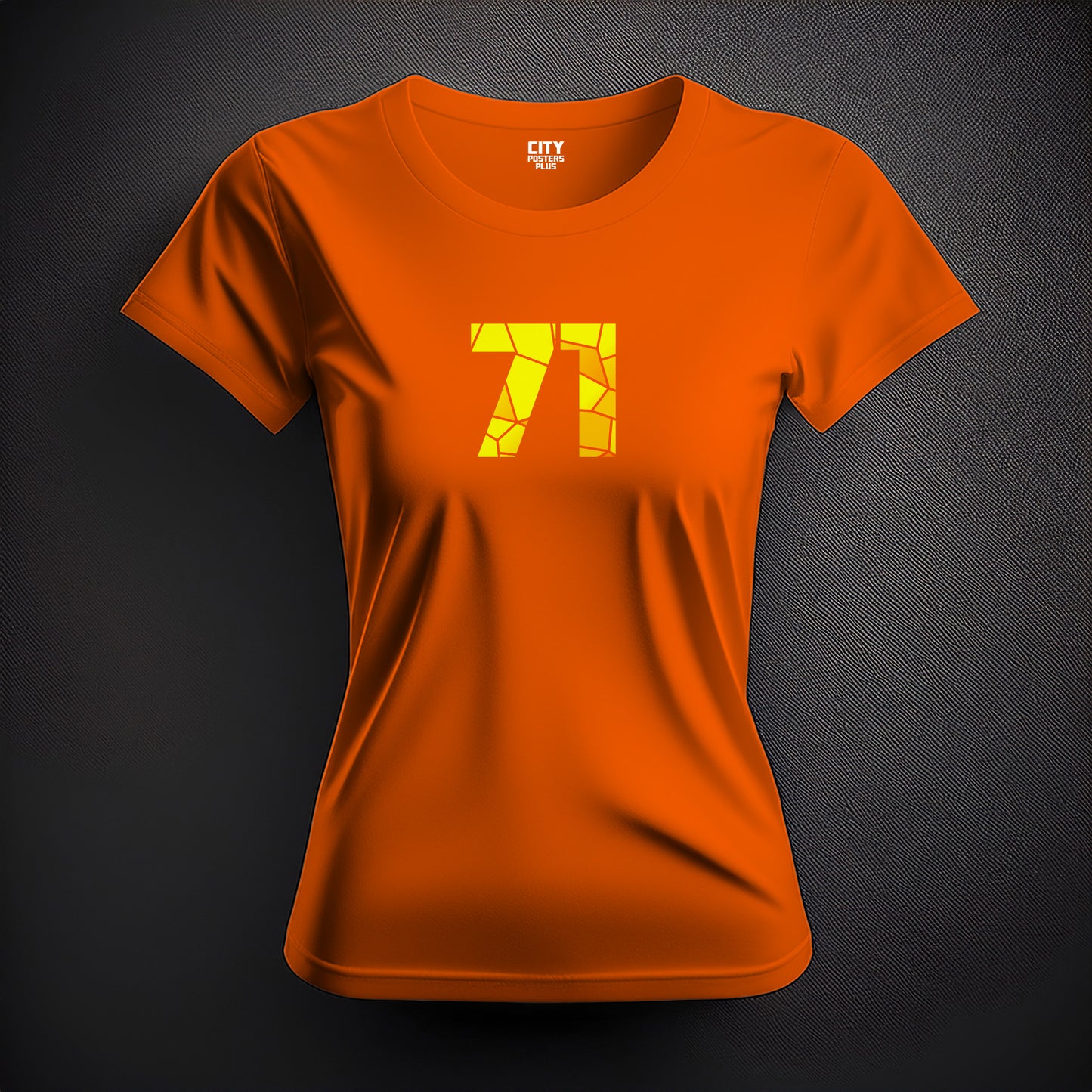 City Posters Plus 71 Number Women T-Shirt (Orange) | Stylish Numeric Graphic Tee