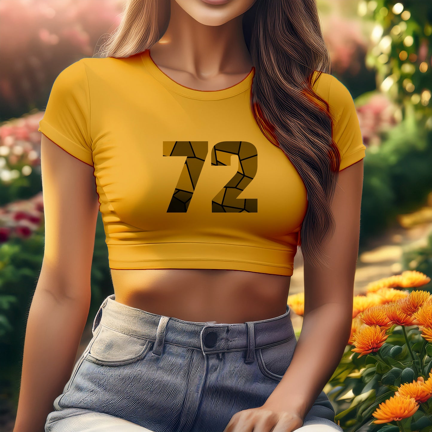 City Posters Plus 72 Number Women Crop Top (Golden Yellow)