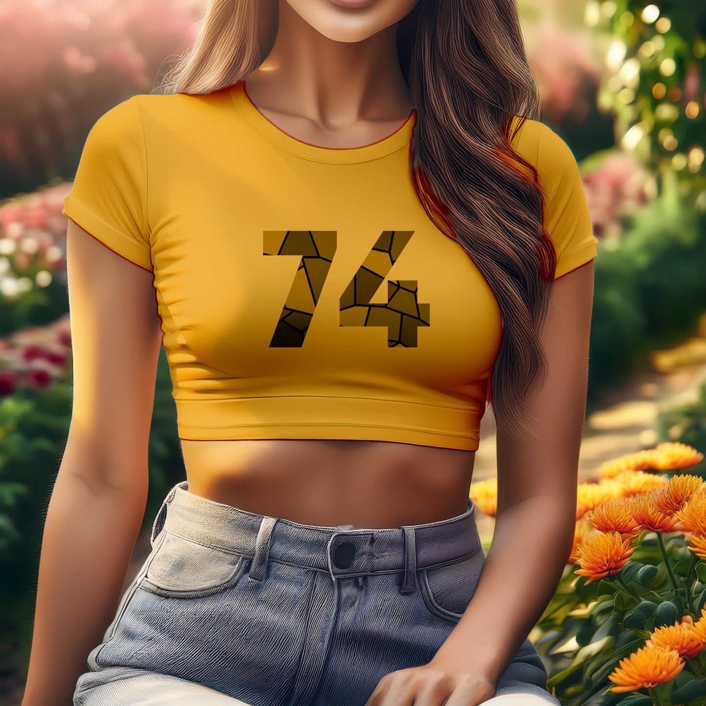 City Posters Plus 74 Number Women Crop Top (Golden Yellow)