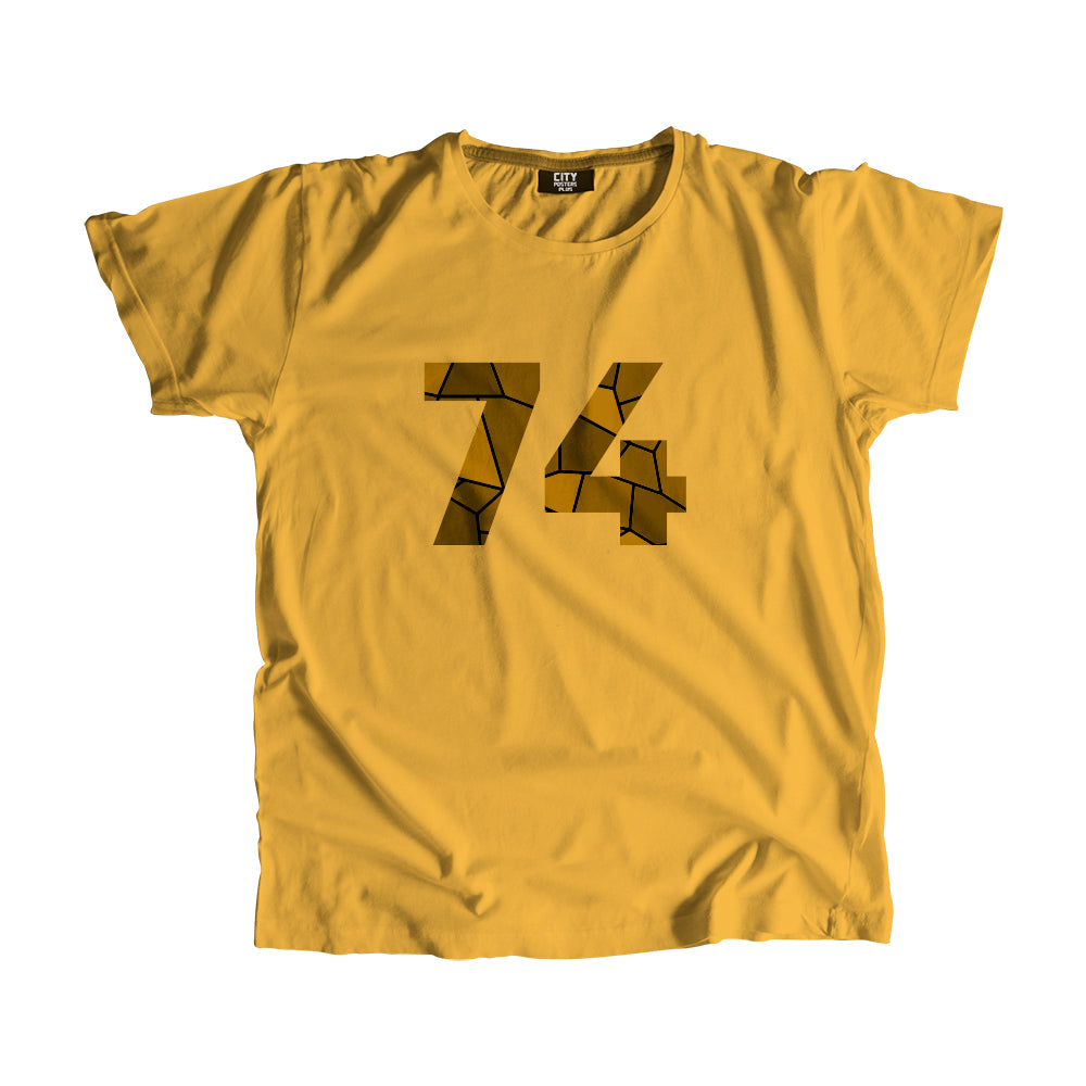 74 Number Men Unisex T-Shirt  (Golden Yellow)| Classic Numeric Graphic Tee