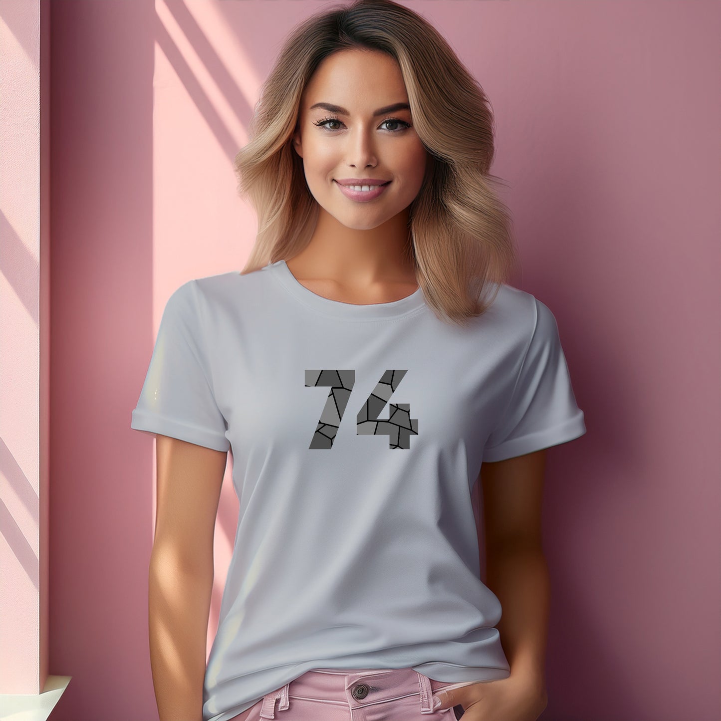 74 Number Women T-Shirt (Melange Grey) | Stylish Numeric Graphic Tee