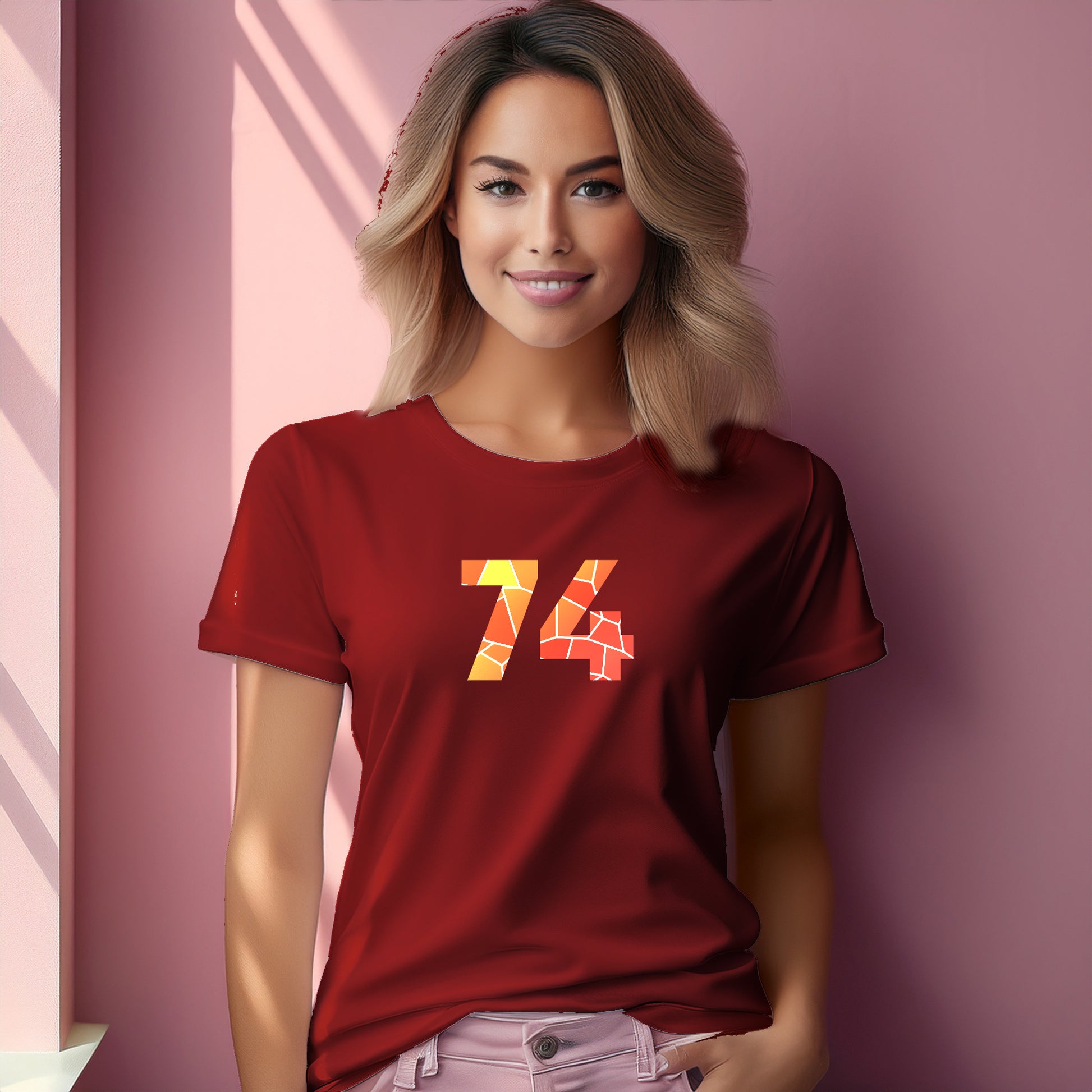 74 Number Women T-Shirt (Red) | Stylish Numeric Graphic Tee