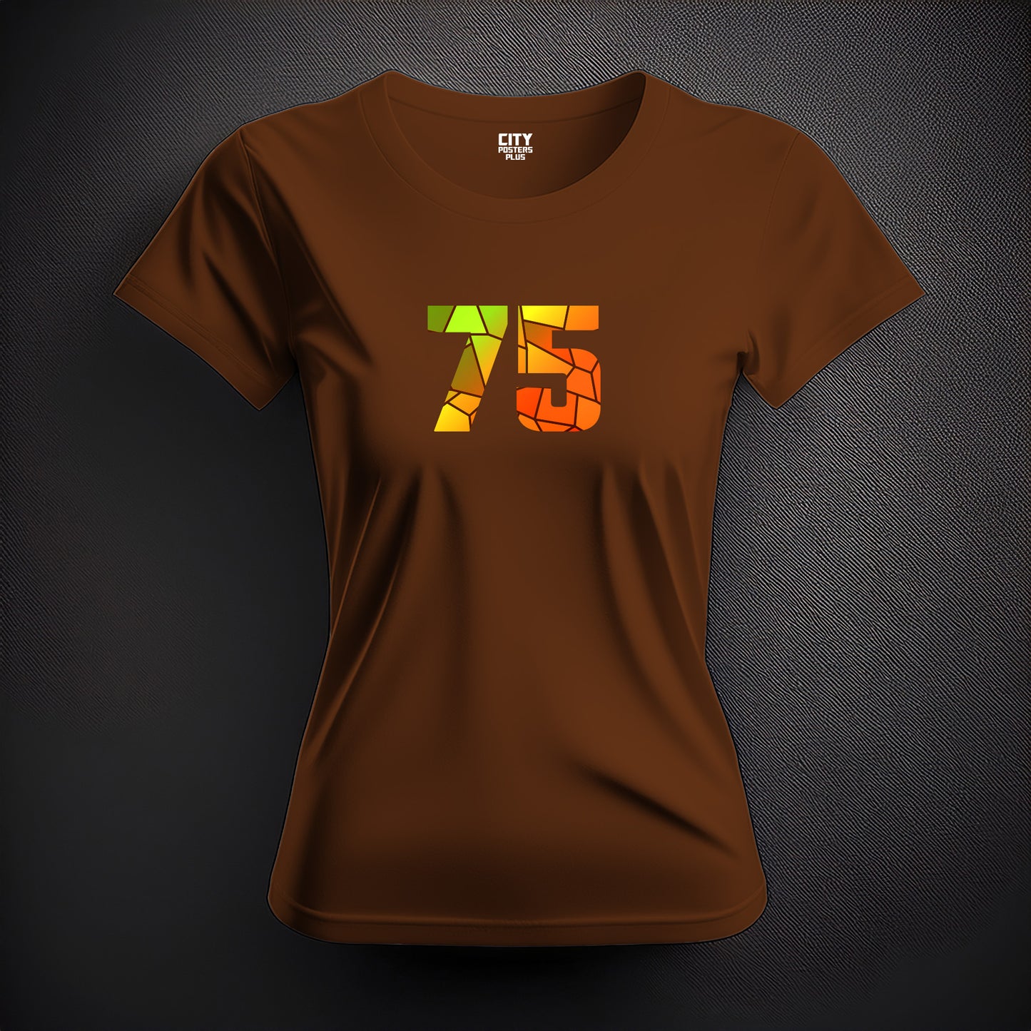 City Posters Plus 75 Number Women T-Shirt (Brown) | Stylish Numeric Graphic Tee