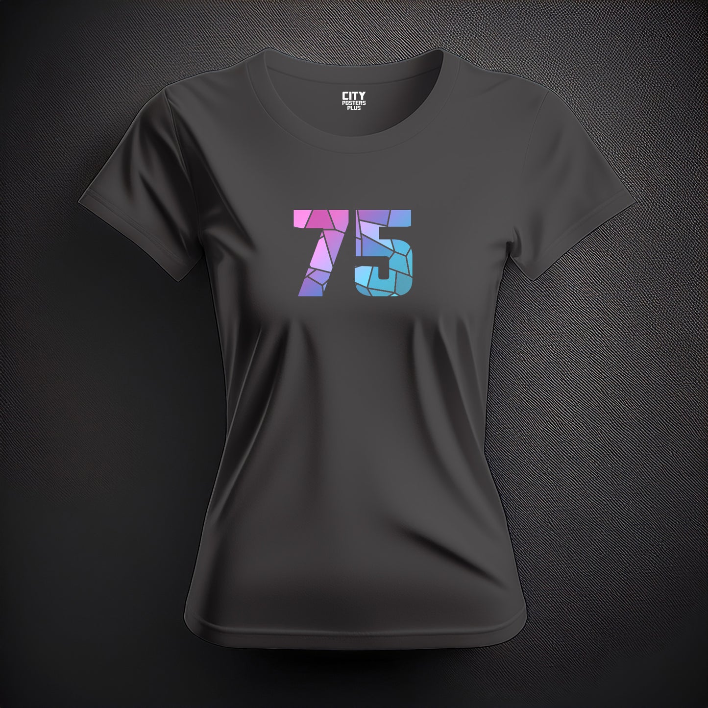 City Posters Plus 75 Number Women T-Shirt (Charcoal Grey) | Stylish Numeric Graphic Tee