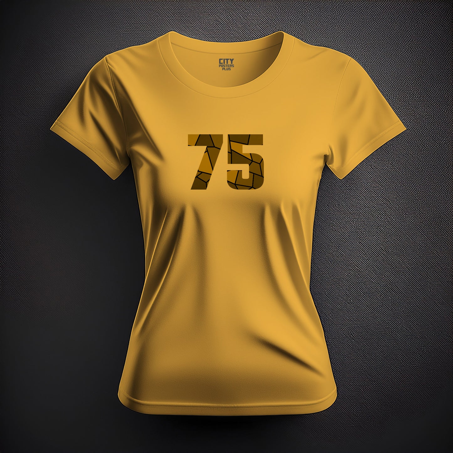 City Posters Plus 75 Number Women T-Shirt (Golden Yellow) | Stylish Numeric Graphic Tee