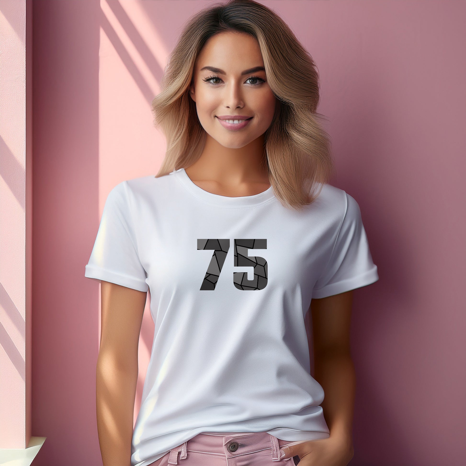 75 Number Women T-Shirt (White) | Stylish Numeric Graphic Tee