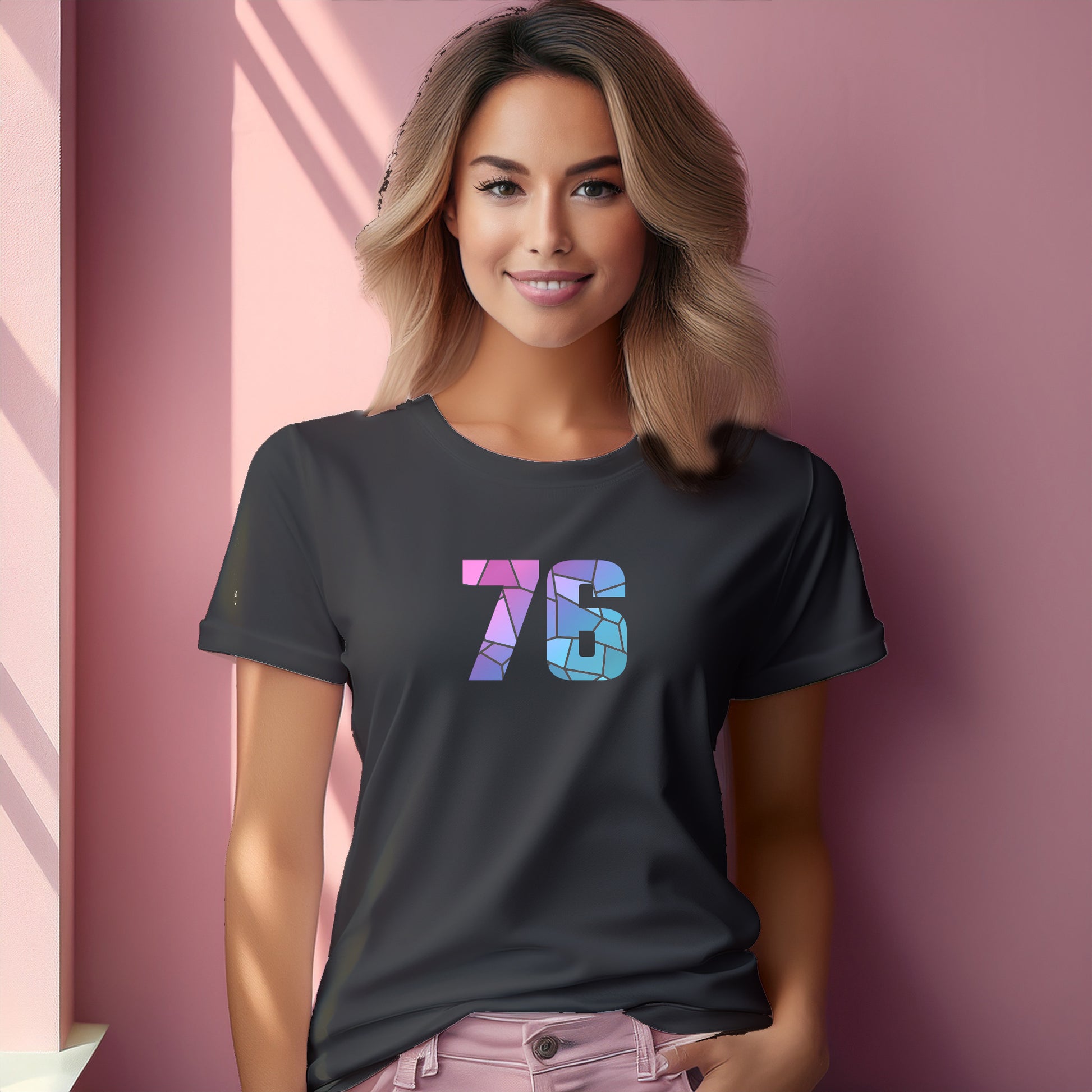 76 Number Women T-Shirt (Charcoal Grey) | Stylish Numeric Graphic Tee