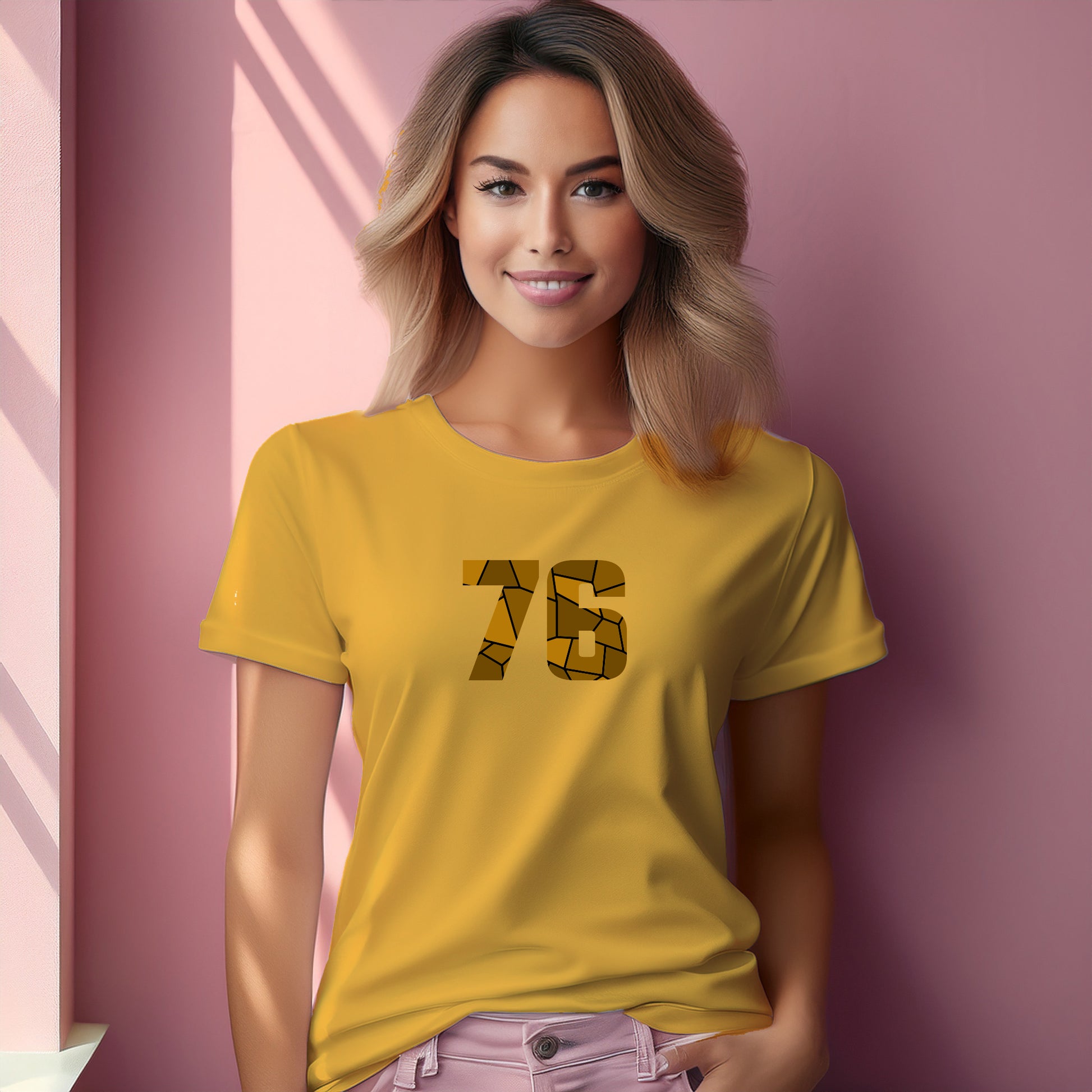 76 Number Women T-Shirt (Golden Yellow) | Stylish Numeric Graphic Tee