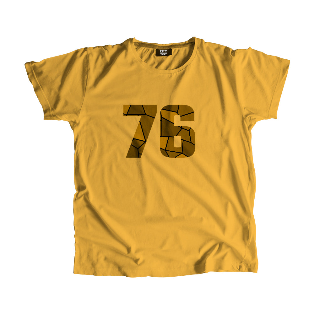 76 Number Men Unisex T-Shirt  (Golden Yellow)| Classic Numeric Graphic Tee