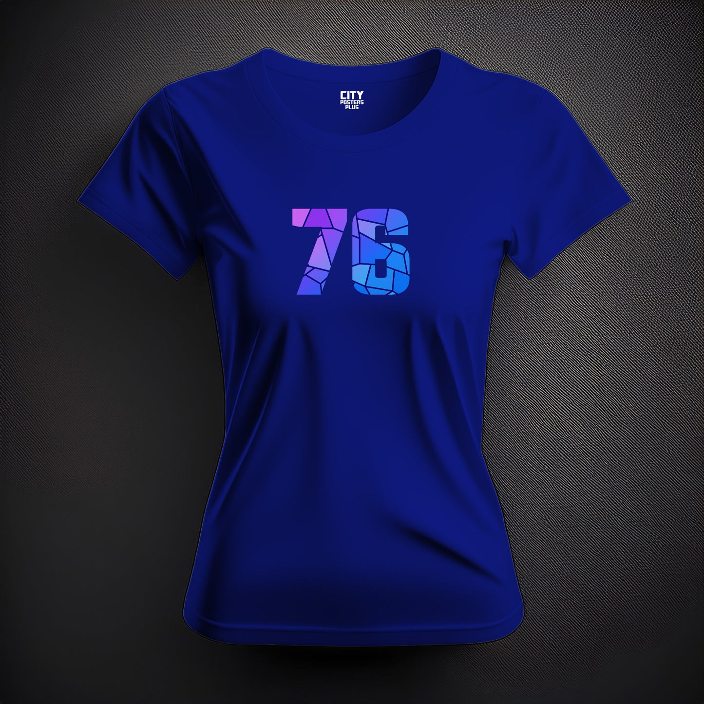 City Posters Plus 76 Number Women T-Shirt (Royal Blue) | Stylish Numeric Graphic Tee