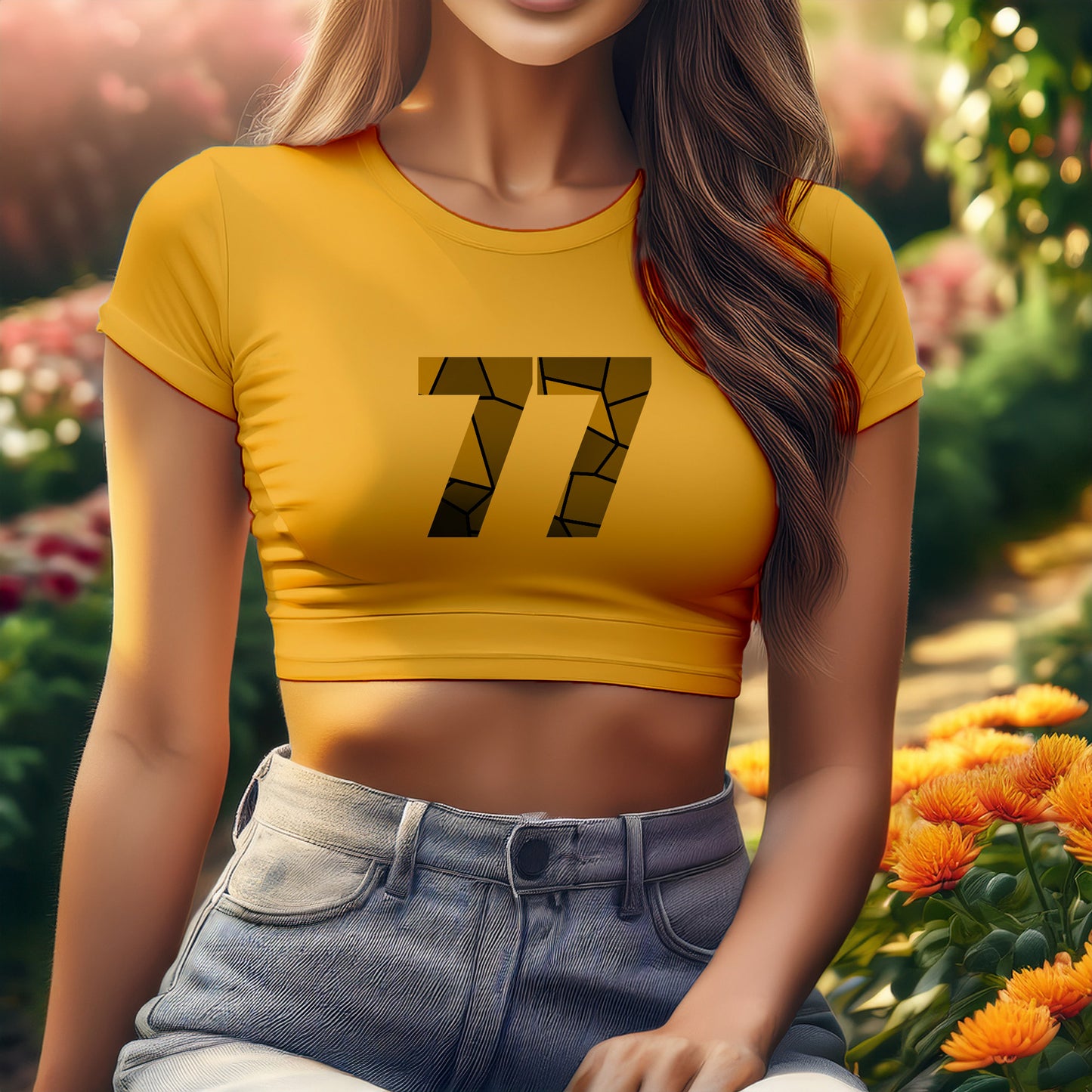 City Posters Plus 77 Number Women Crop Top (Golden Yellow)