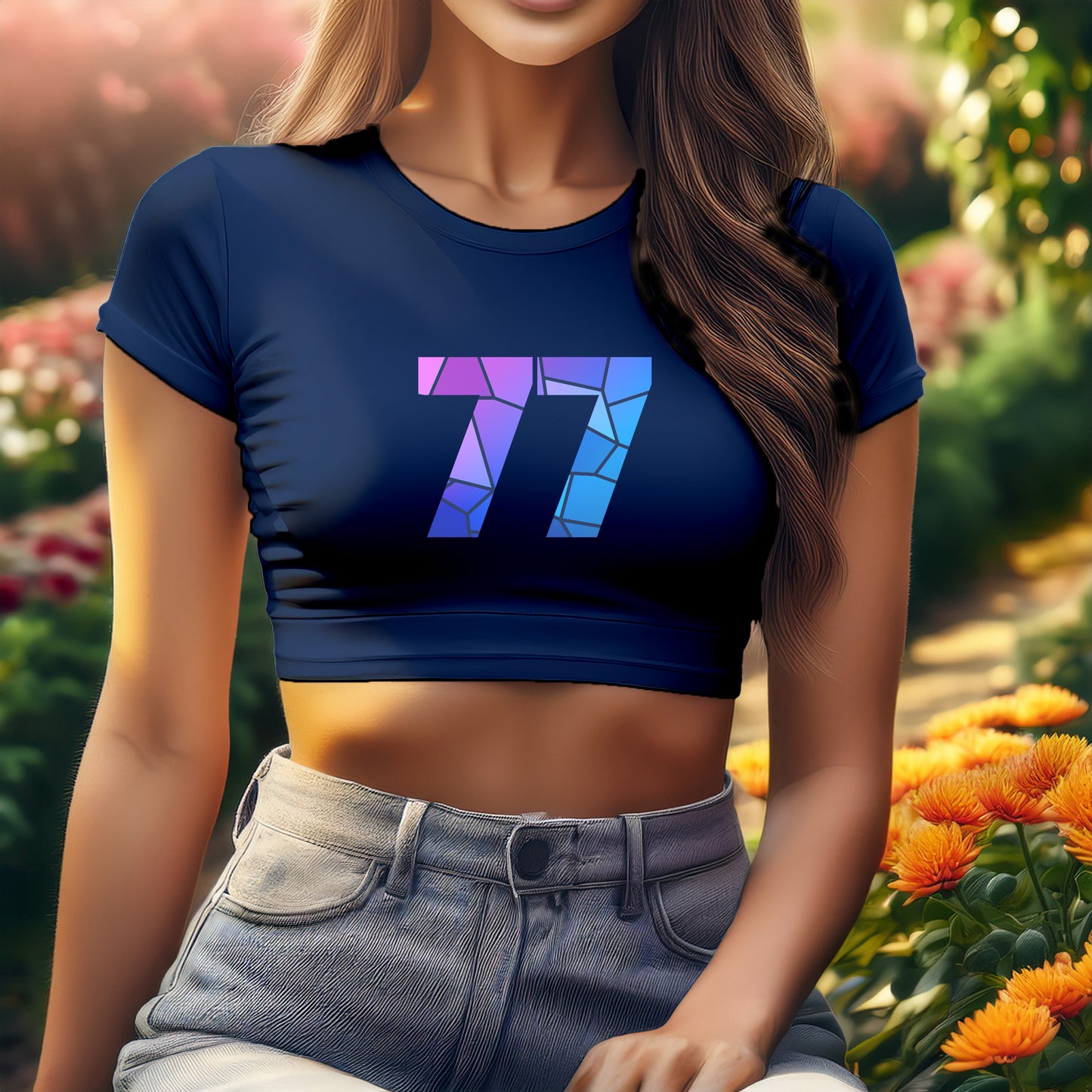 City Posters Plus 77 Number Women Crop Top (Navy Blue)