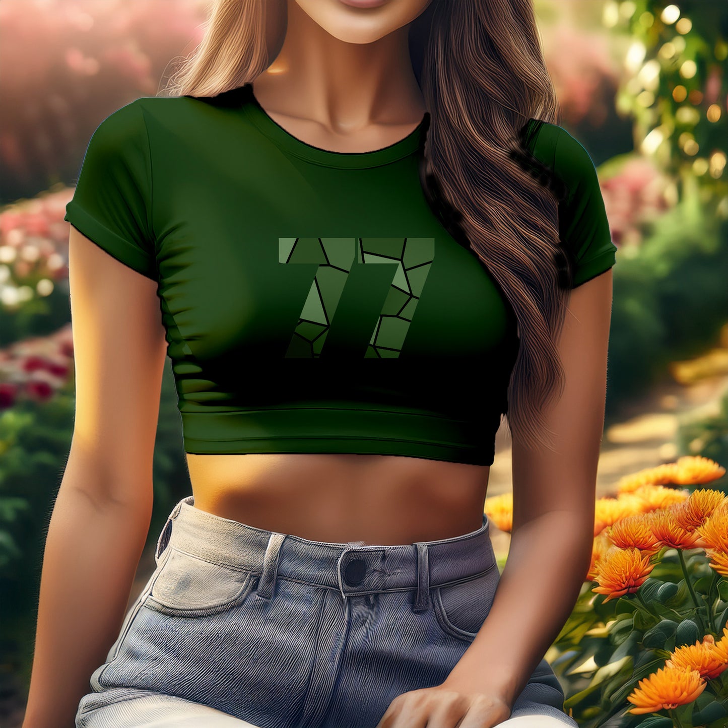 City Posters Plus 77 Number Women Crop Top (Olive Green)