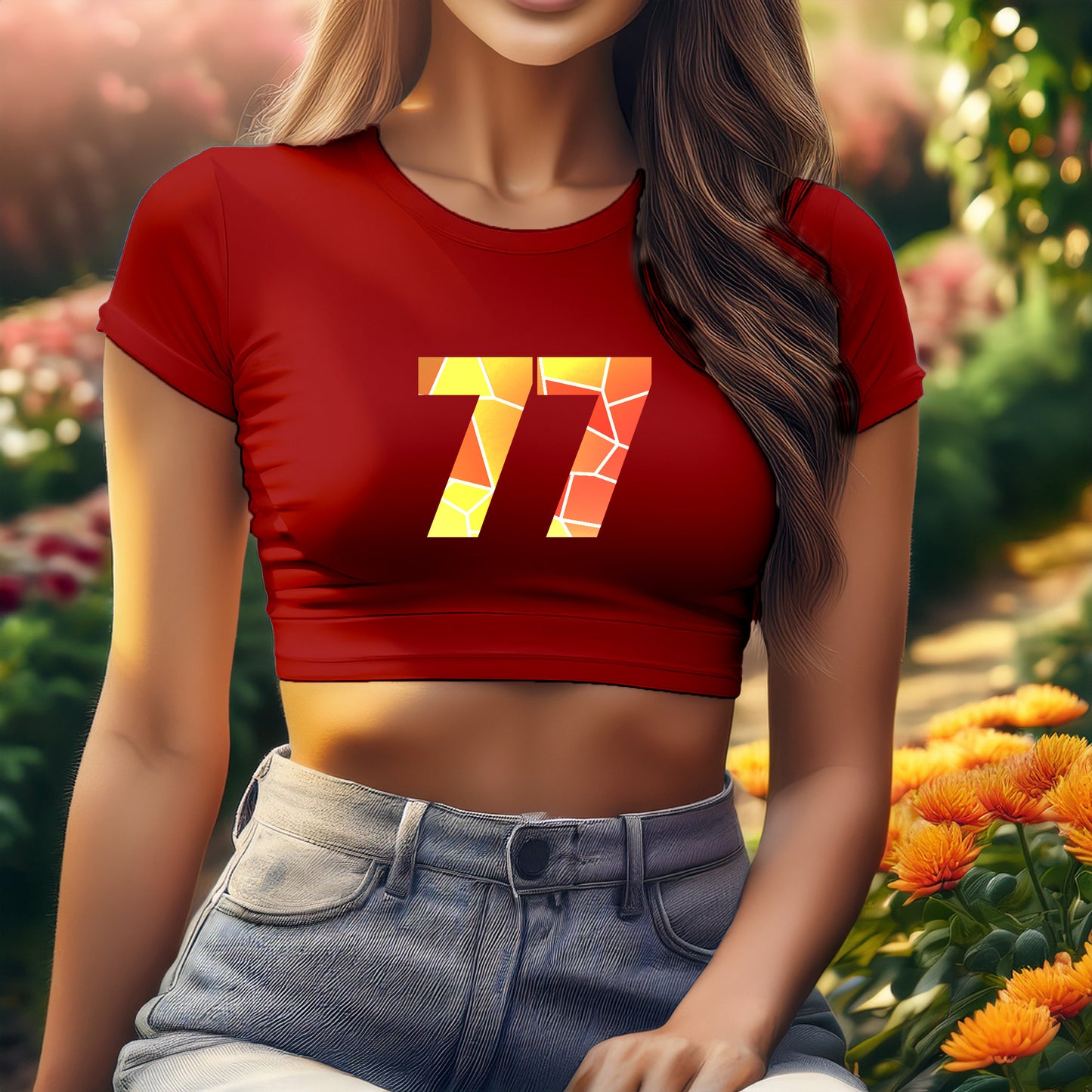 City Posters Plus 77 Number Women Crop Top (Red)