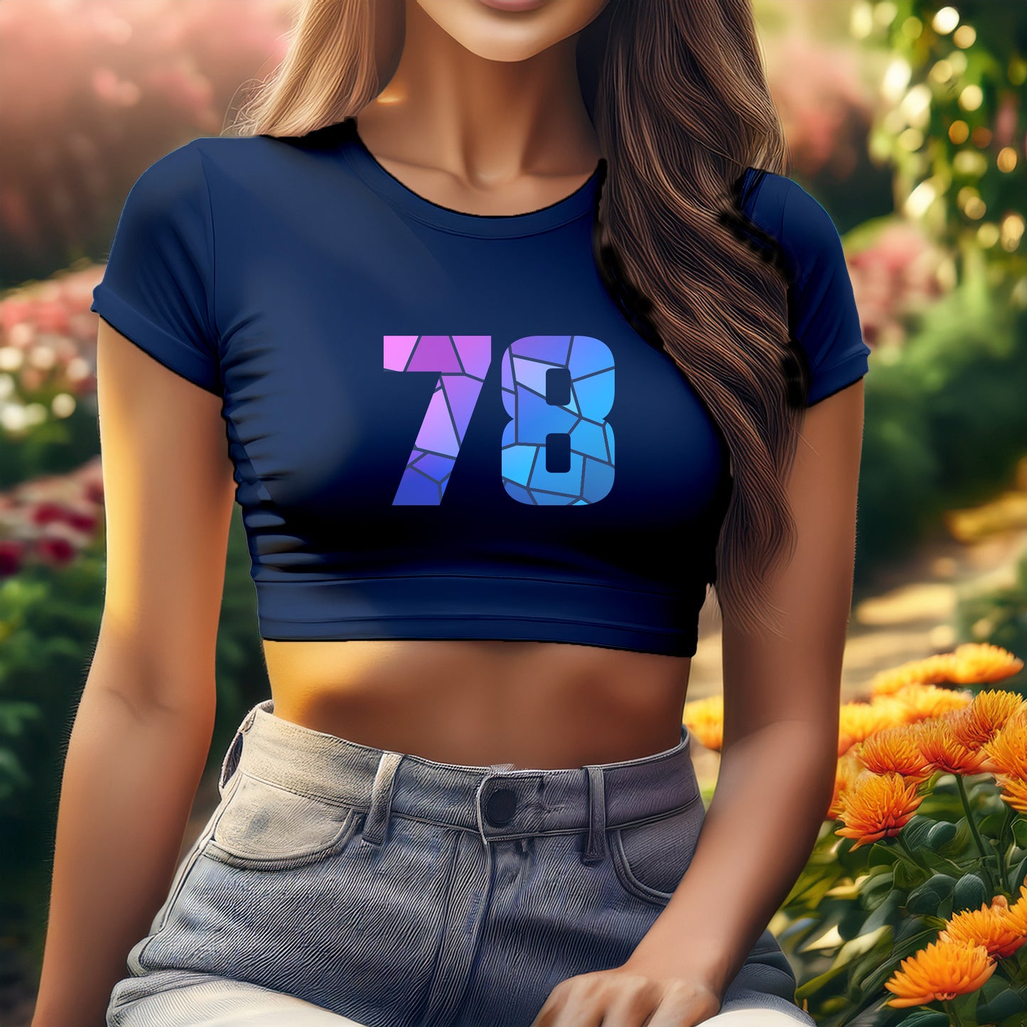 City Posters Plus 78 Number Women Crop Top (Navy Blue)
