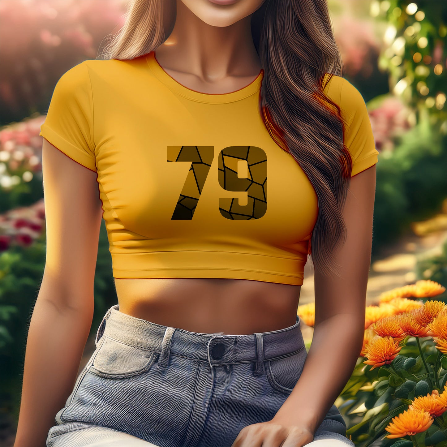City Posters Plus 79 Number Women Crop Top (Golden Yellow)
