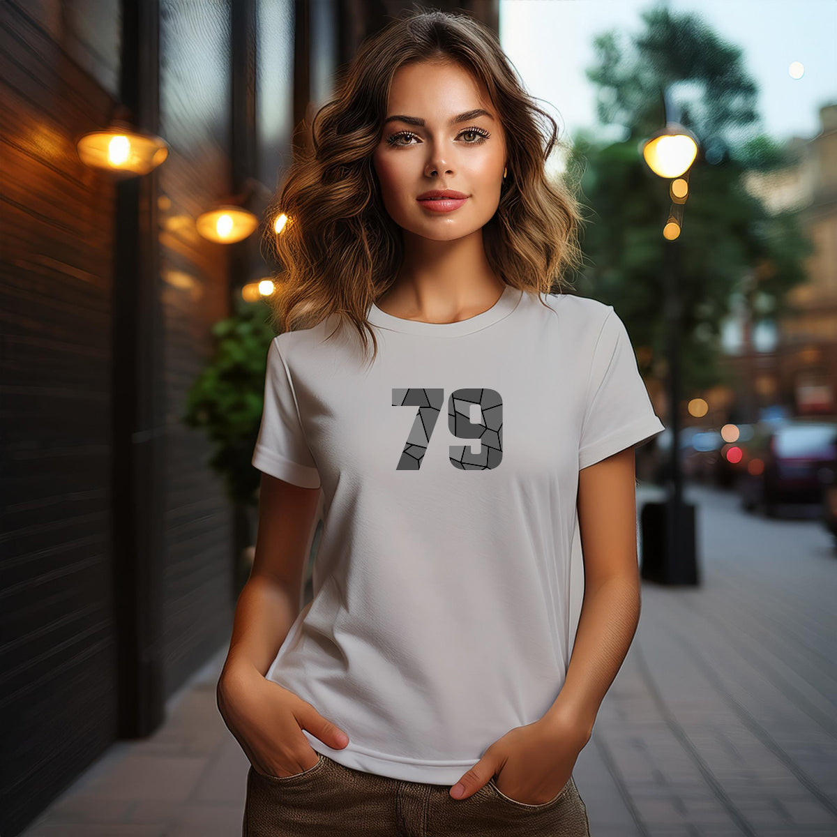 City Posters Plus 79 Number Women T-Shirt (Melange Grey) | Stylish Numeric Graphic Tee