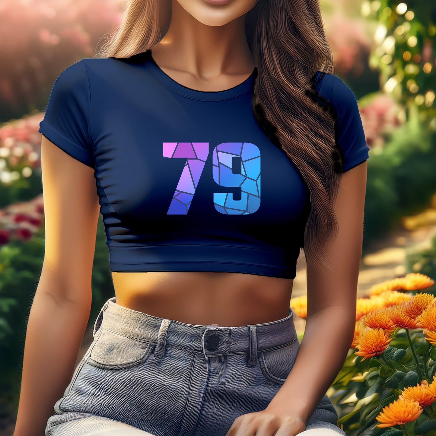 City Posters Plus 79 Number Women Crop Top (Navy Blue)