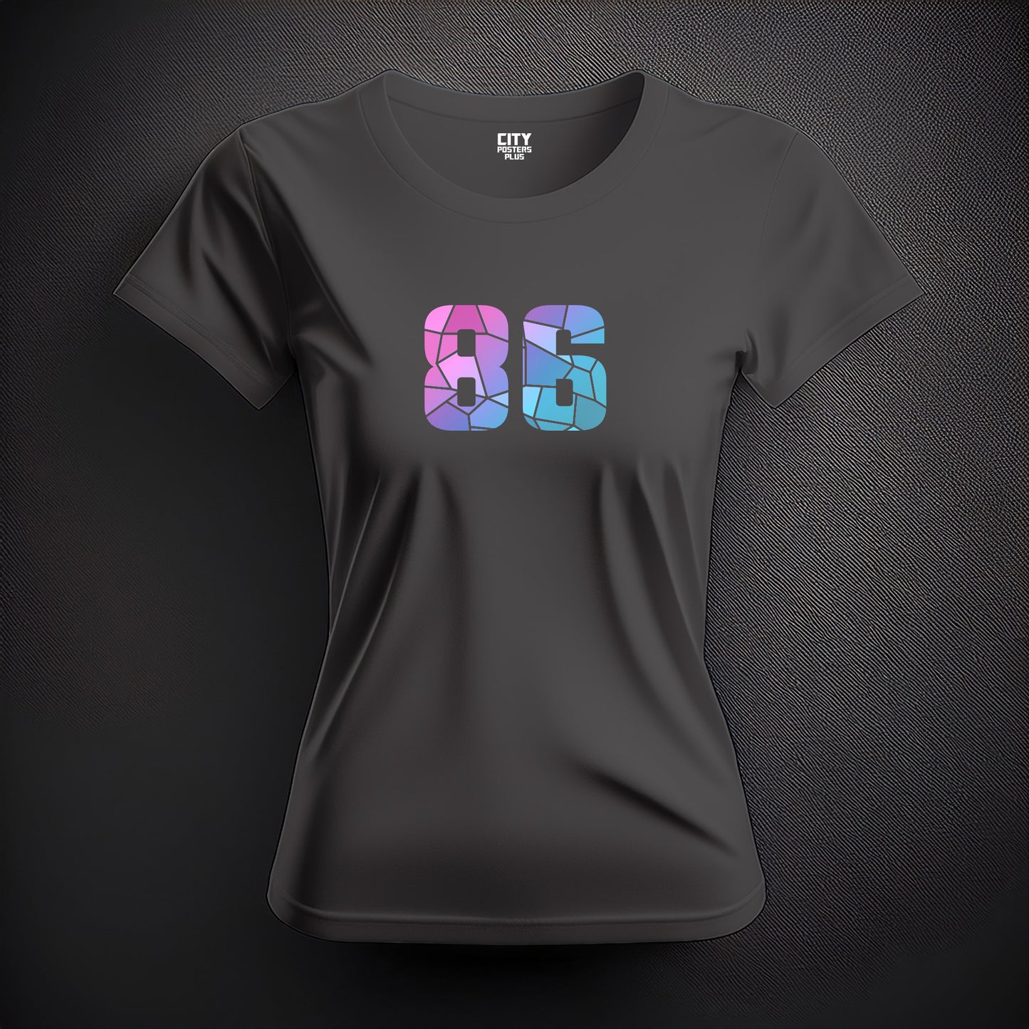 City Posters Plus 86 Number Women T-Shirt (Charcoal Grey) | Stylish Numeric Graphic Tee