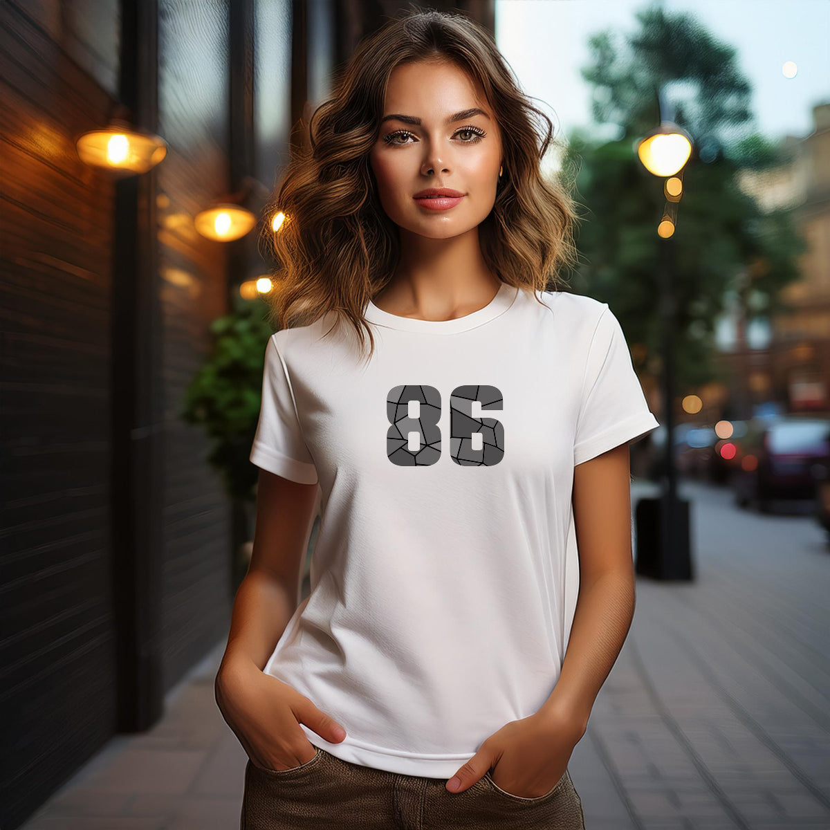 City Posters Plus 86 Number Women T-Shirt (White) | Stylish Numeric Graphic Tee