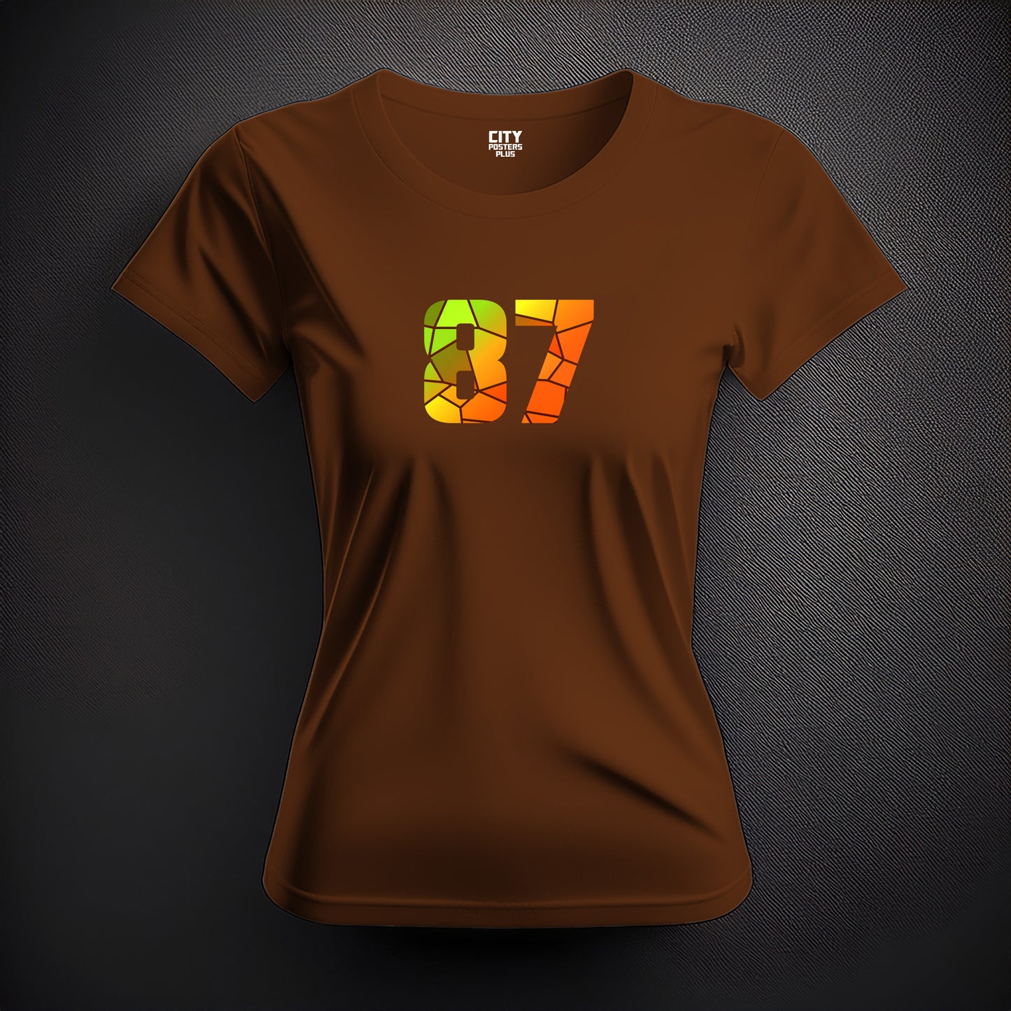 City Posters Plus 87 Number Women T-Shirt (Brown) | Stylish Numeric Graphic Tee