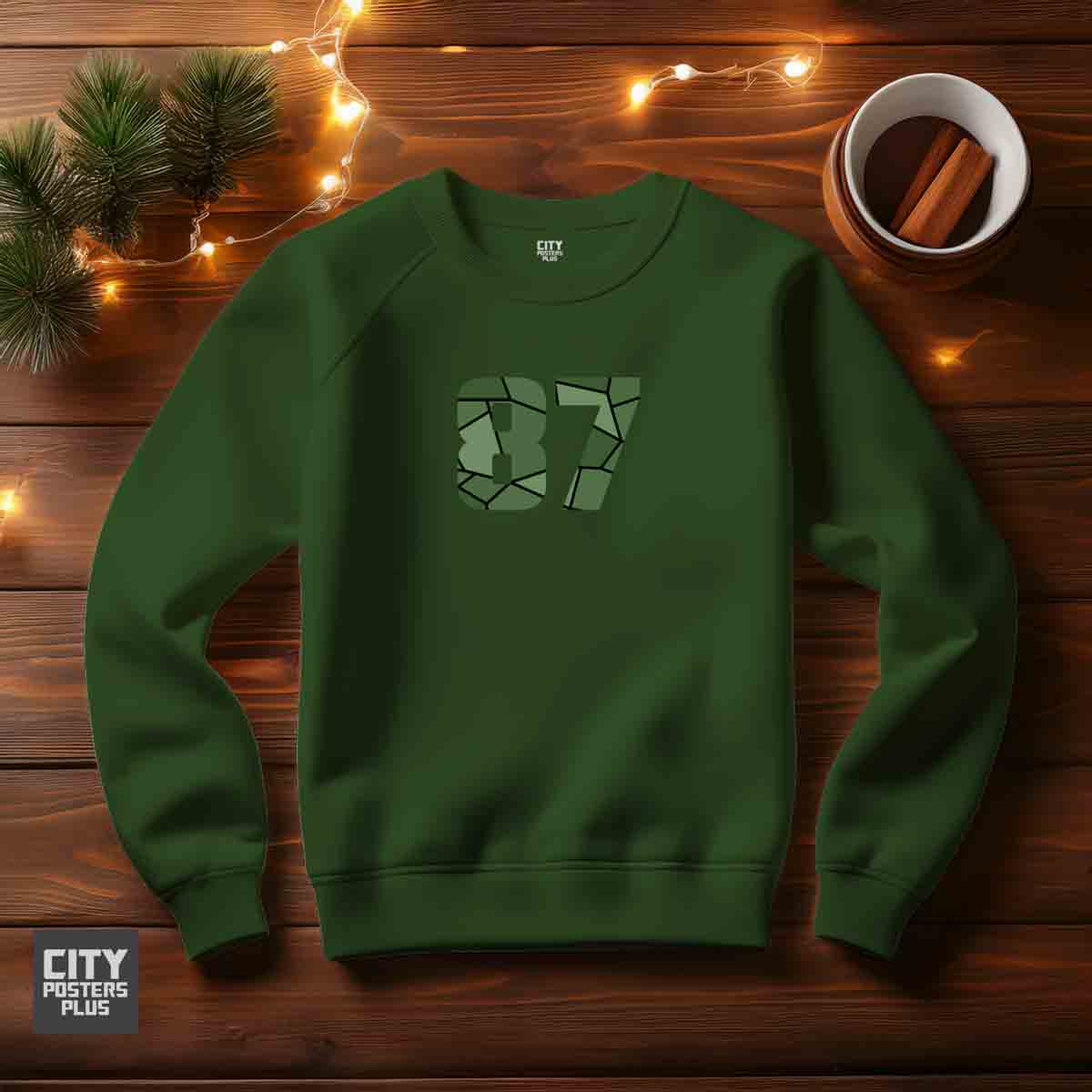 87 Number Unisex Sweatshirt (Olive Green)  Premium Graphic Crewneck