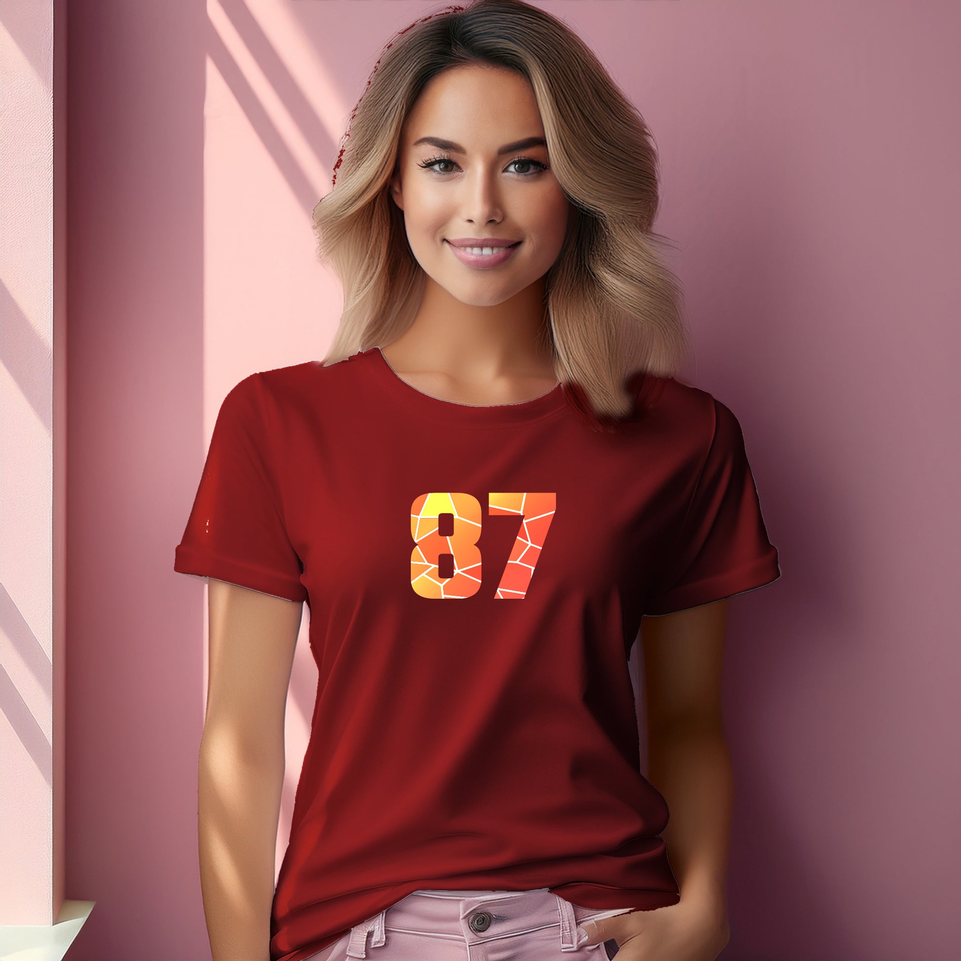 87 Number Women T-Shirt (Red) | Stylish Numeric Graphic Tee