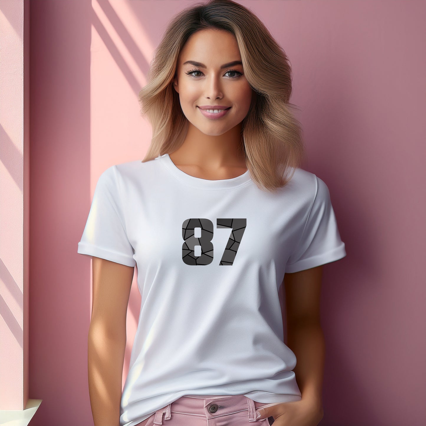 87 Number Women T-Shirt (White) | Stylish Numeric Graphic Tee