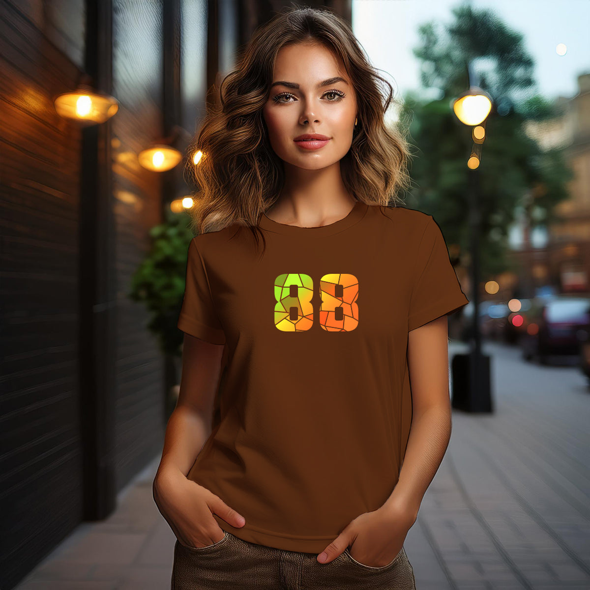 City Posters Plus 88 Number Women T-Shirt (Brown) | Stylish Numeric Graphic Tee