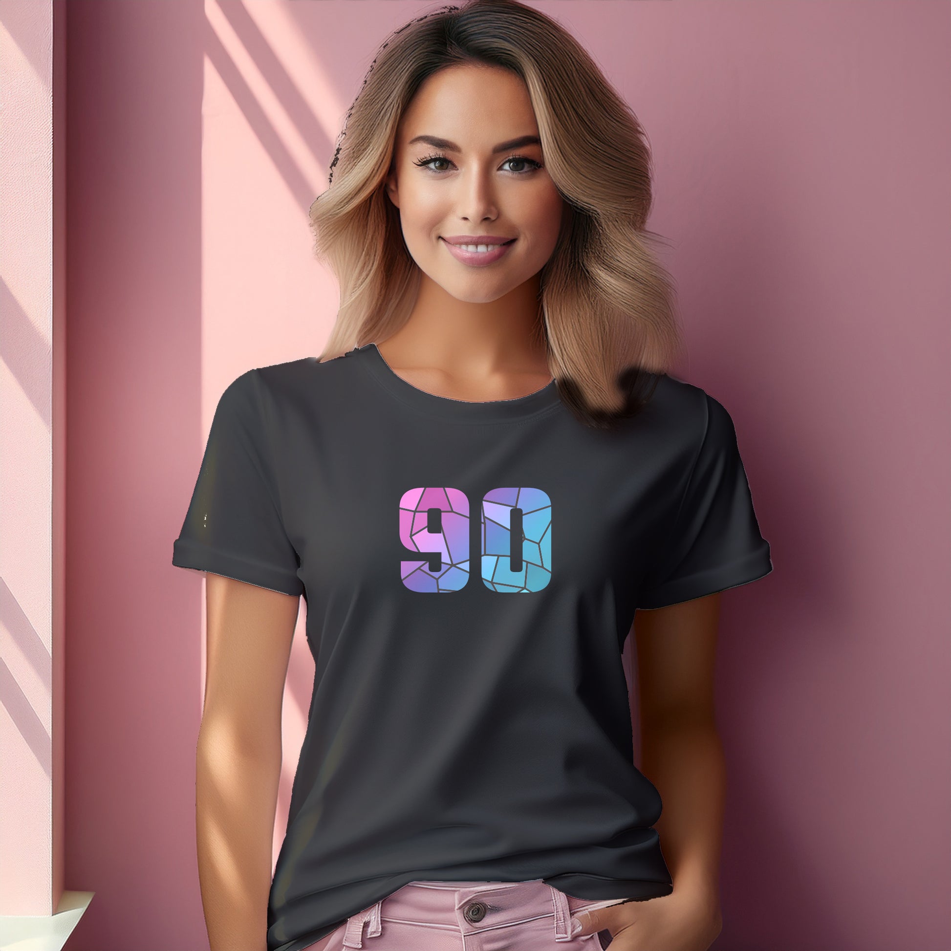 90 Number Women T-Shirt (Charcoal Grey) | Stylish Numeric Graphic Tee