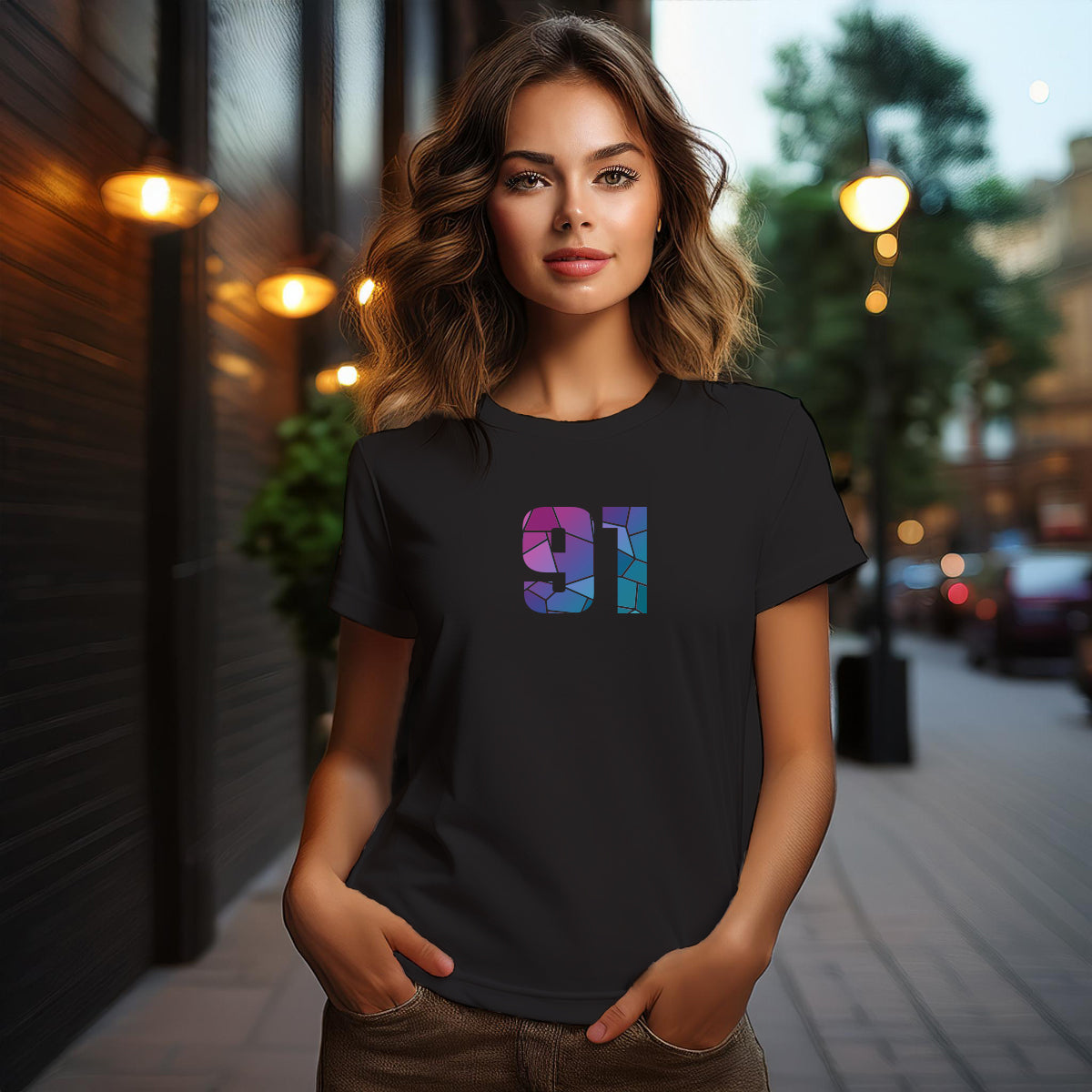 City Posters Plus 91 Number Women T-Shirt (Black) | Stylish Numeric Graphic Tee