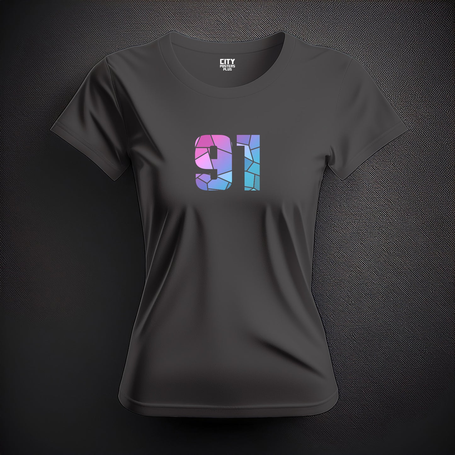 City Posters Plus 91 Number Women T-Shirt (Charcoal Grey) | Stylish Numeric Graphic Tee