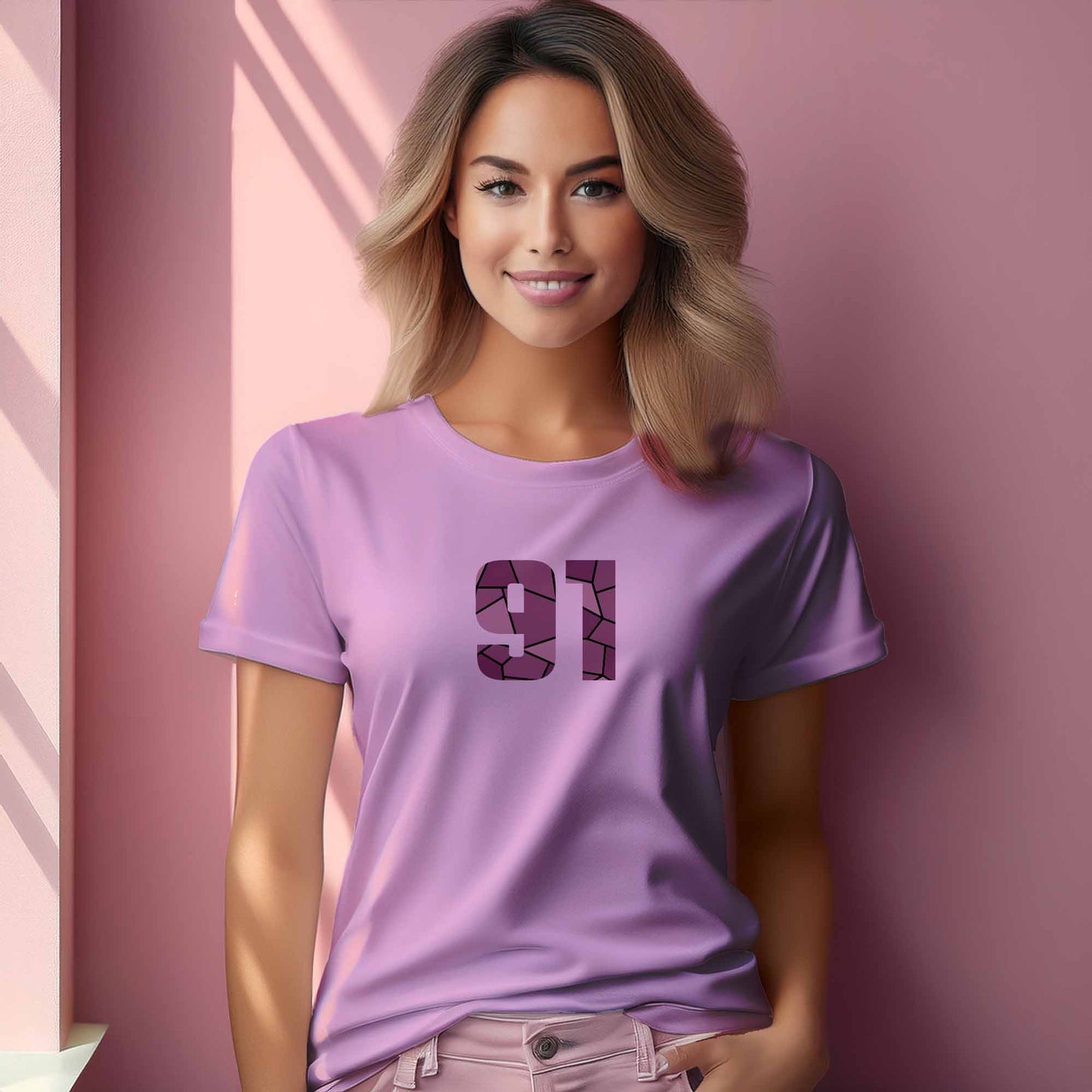 91 Number Women T-Shirt (Light Pink) | Stylish Numeric Graphic Tee