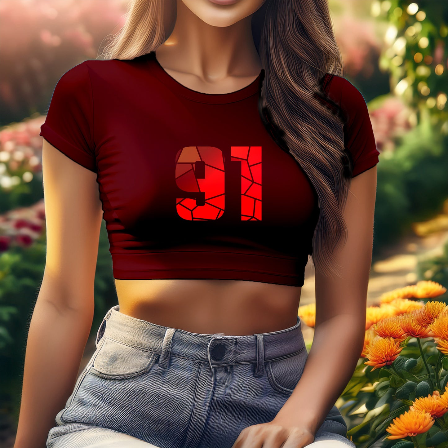 City Posters Plus 91 Number Women Crop Top (Maroon)