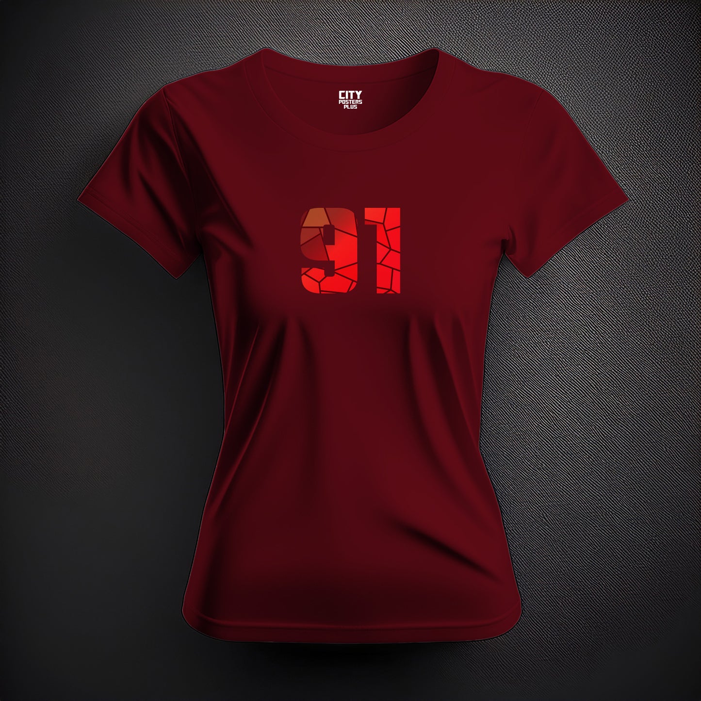 City Posters Plus 91 Number Women T-Shirt (Maroon) | Stylish Numeric Graphic Tee