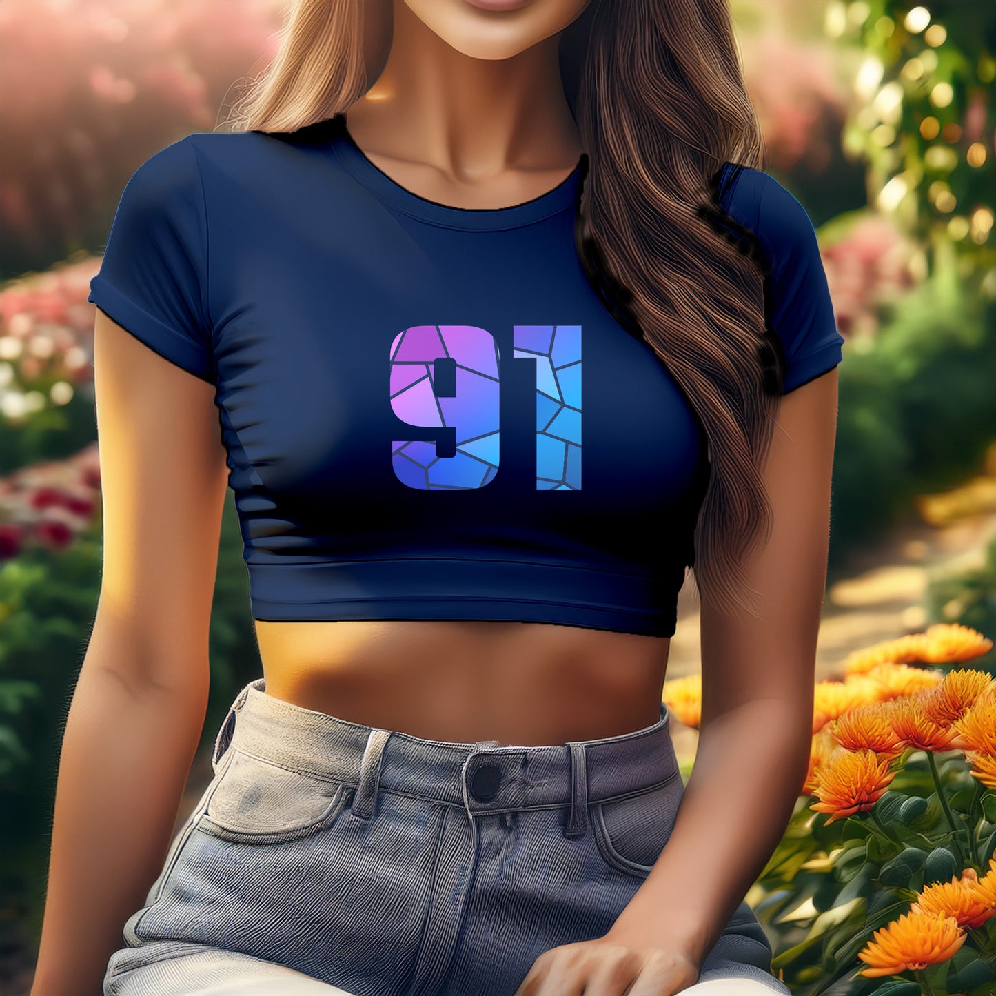 City Posters Plus 91 Number Women Crop Top (Navy Blue)