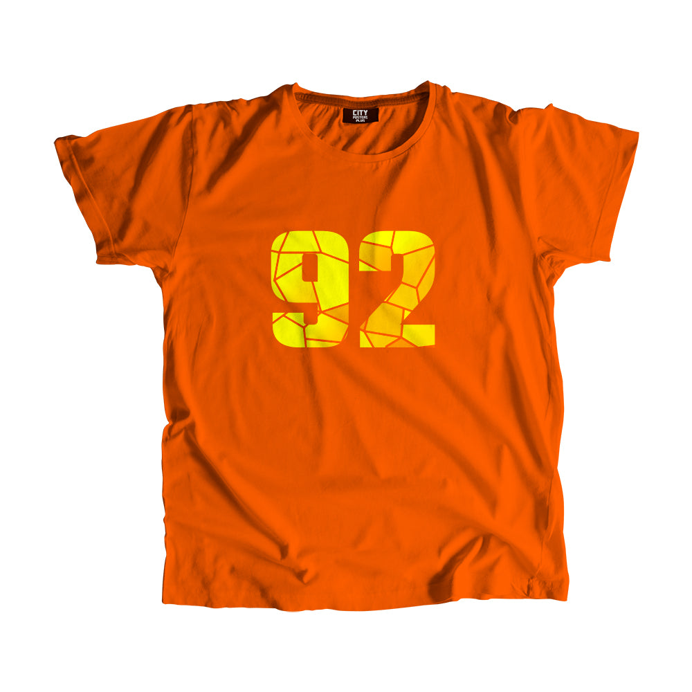 92 Number Men Unisex T-Shirt  (Orange)| Classic Numeric Graphic Tee