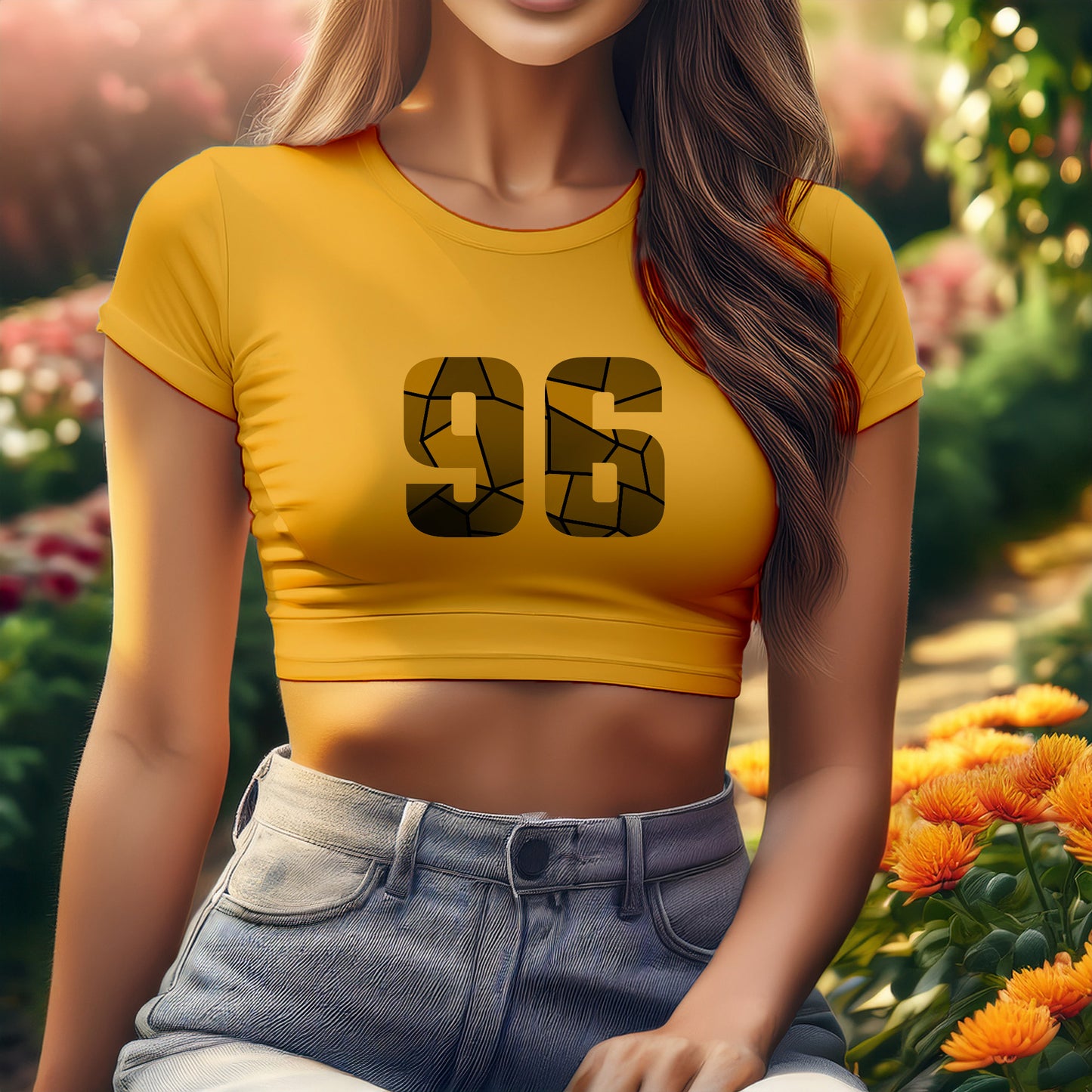 City Posters Plus 96 Number Women Crop Top (Golden Yellow)