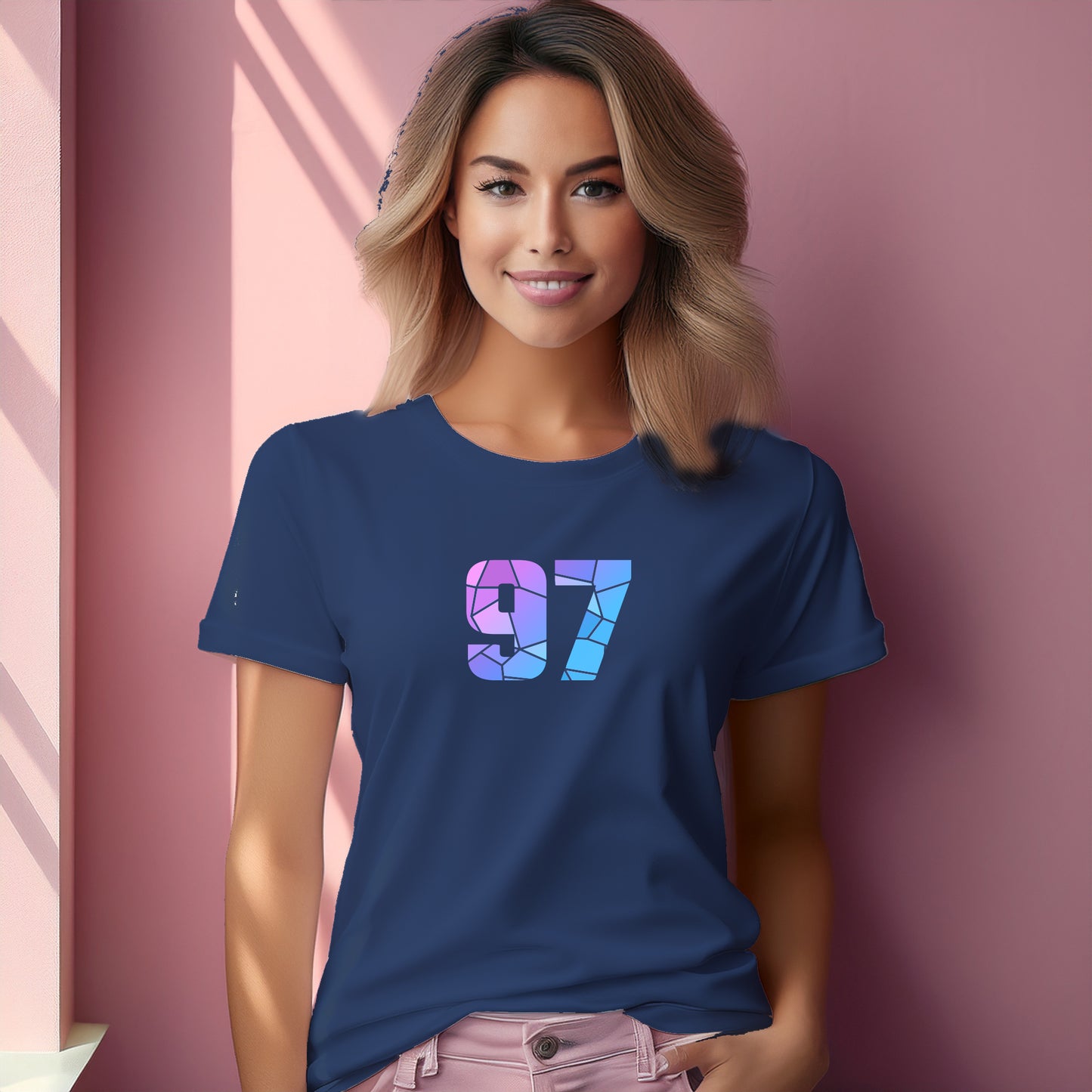 97 Number Women T-Shirt (Navy Blue) | Stylish Numeric Graphic Tee
