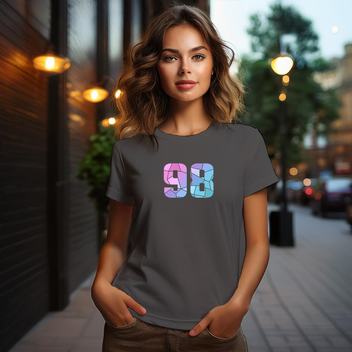 City Posters Plus 98 Number Women T-Shirt (Charcoal Grey) | Stylish Numeric Graphic Tee
