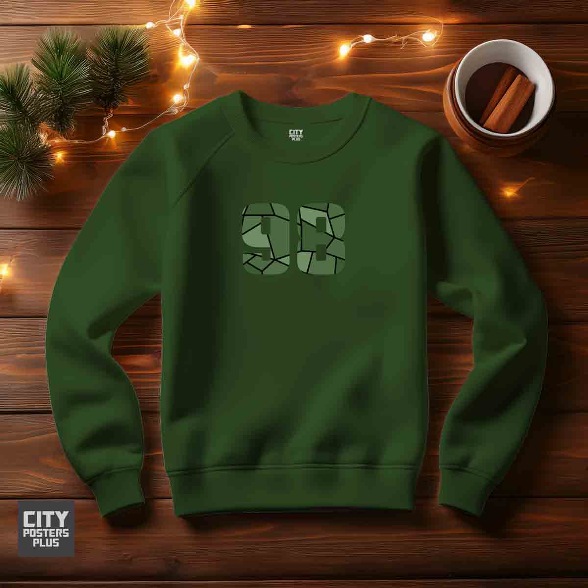 98 Number Unisex Sweatshirt (Olive Green)  Premium Graphic Crewneck