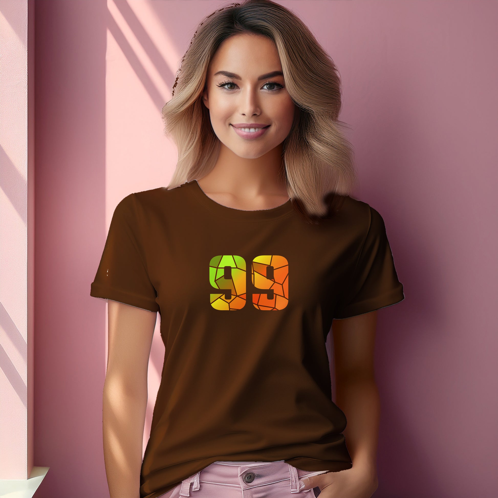 99 Number Women T-Shirt (Brown) | Stylish Numeric Graphic Tee